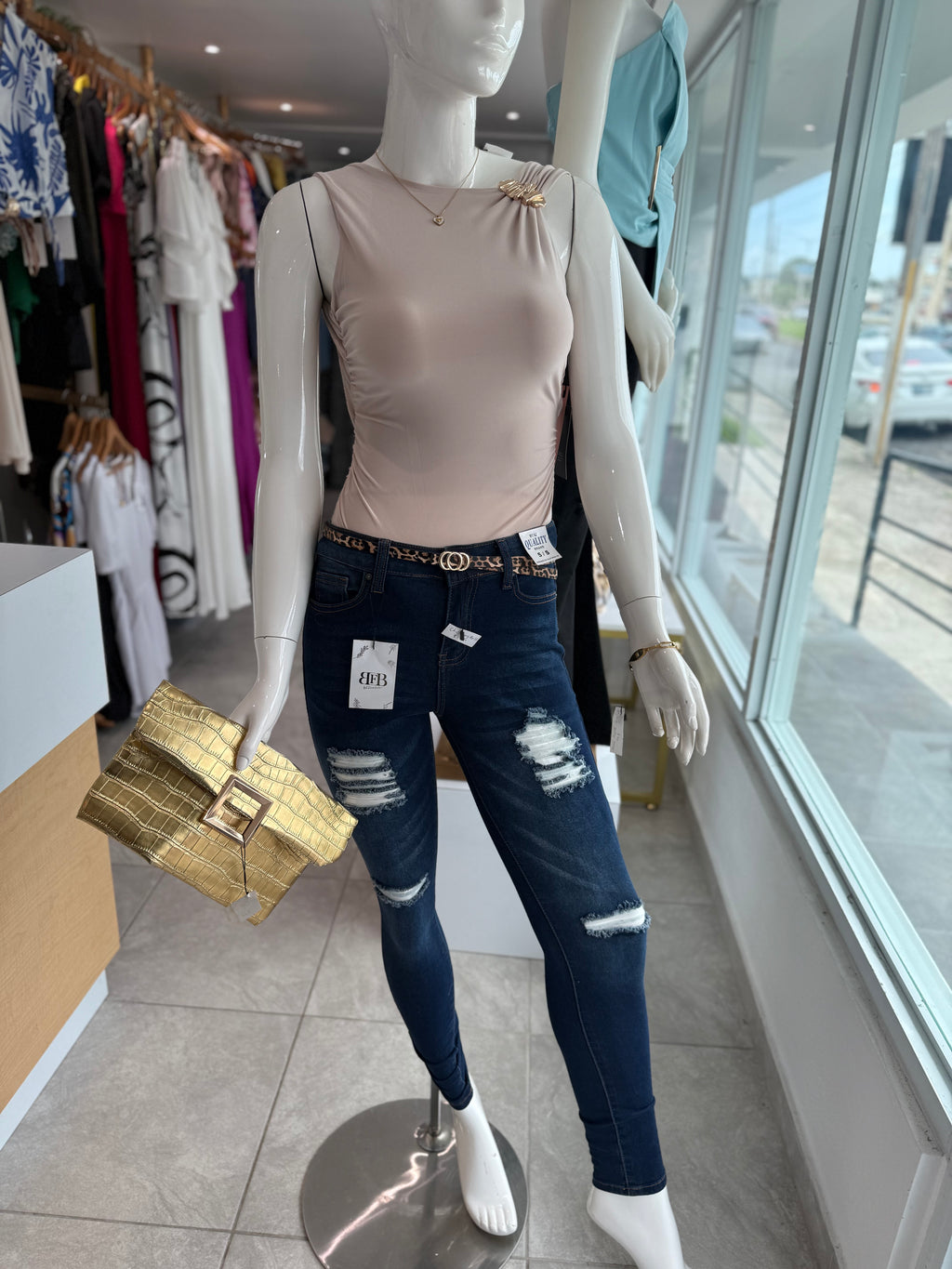 Champagne Glam Ruched Bodysuit