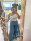 Peach Love half shoulder multi color top