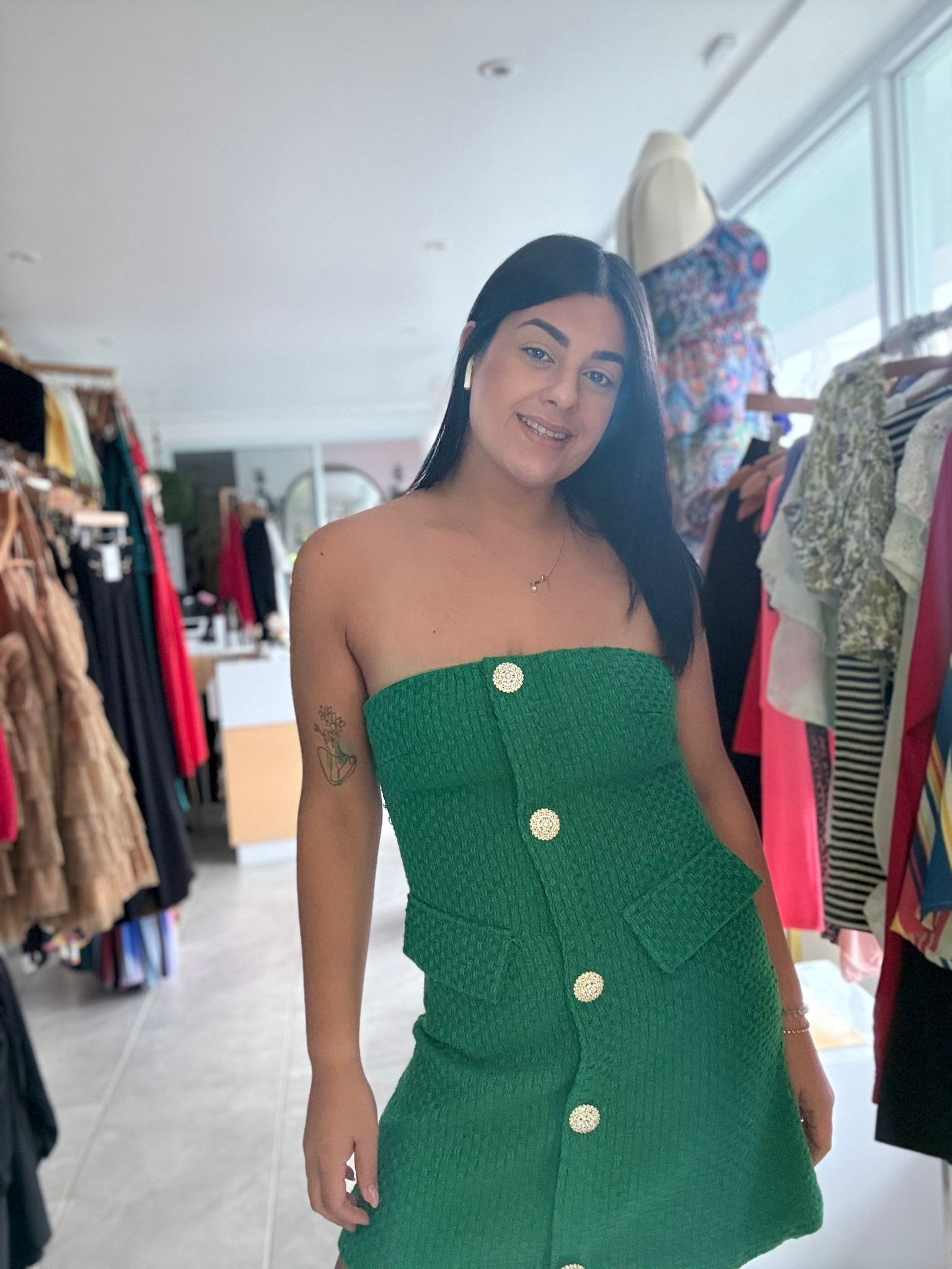 Green Sleeveless Solid Woven Dress