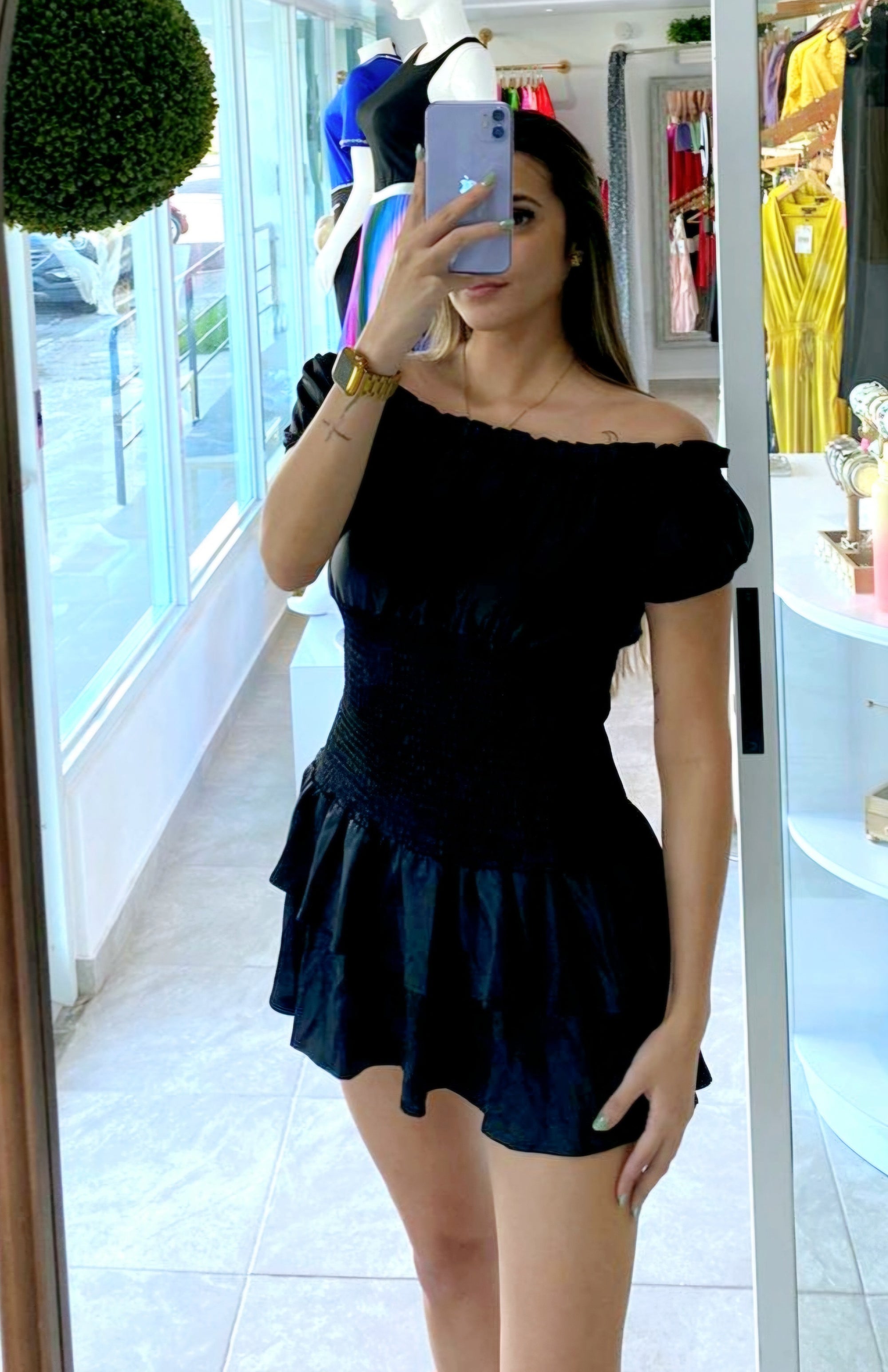 Short Puffed Sleeve Dress