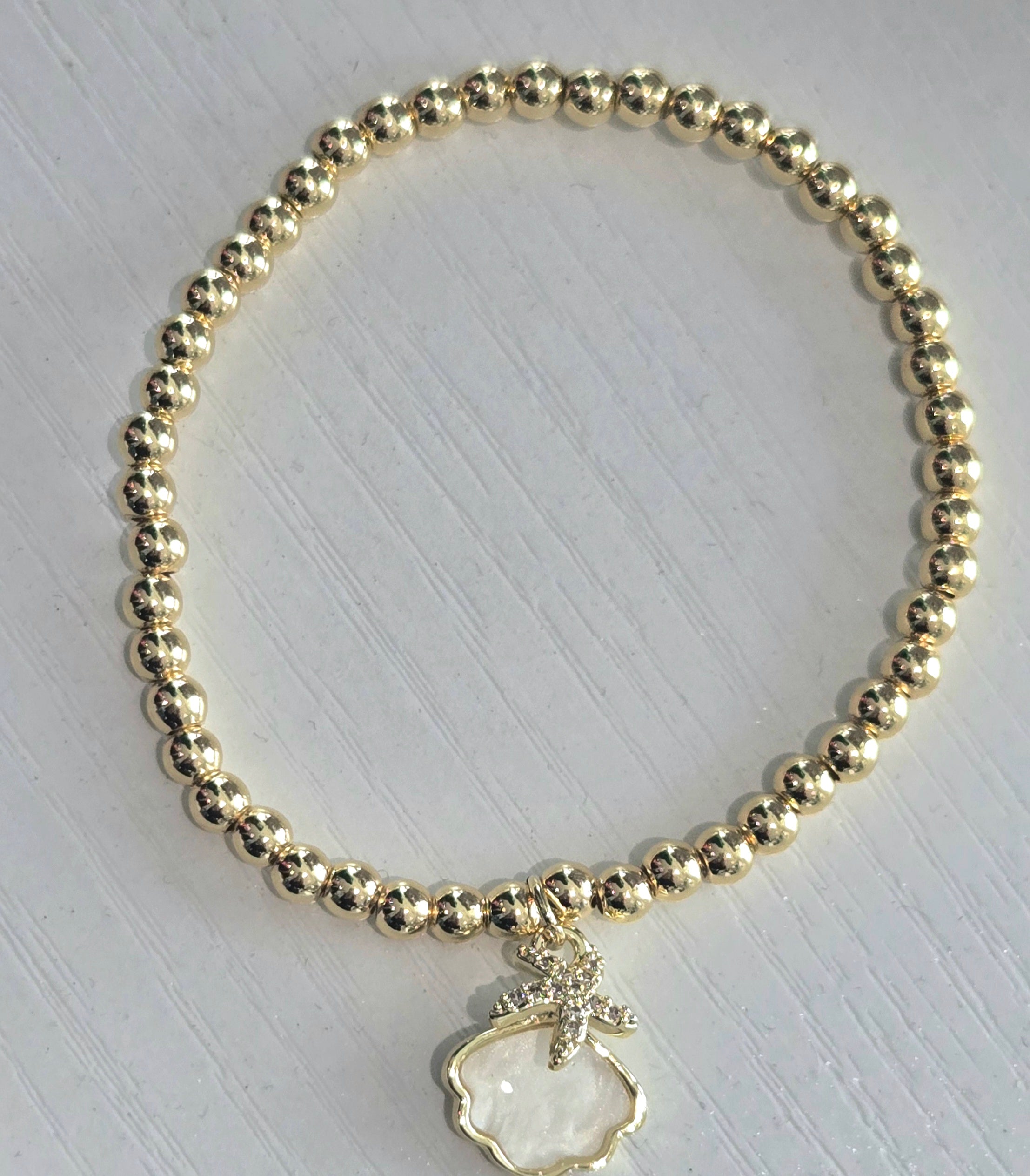 White Shell and Crystal Little Starfish Elastic Bracelet