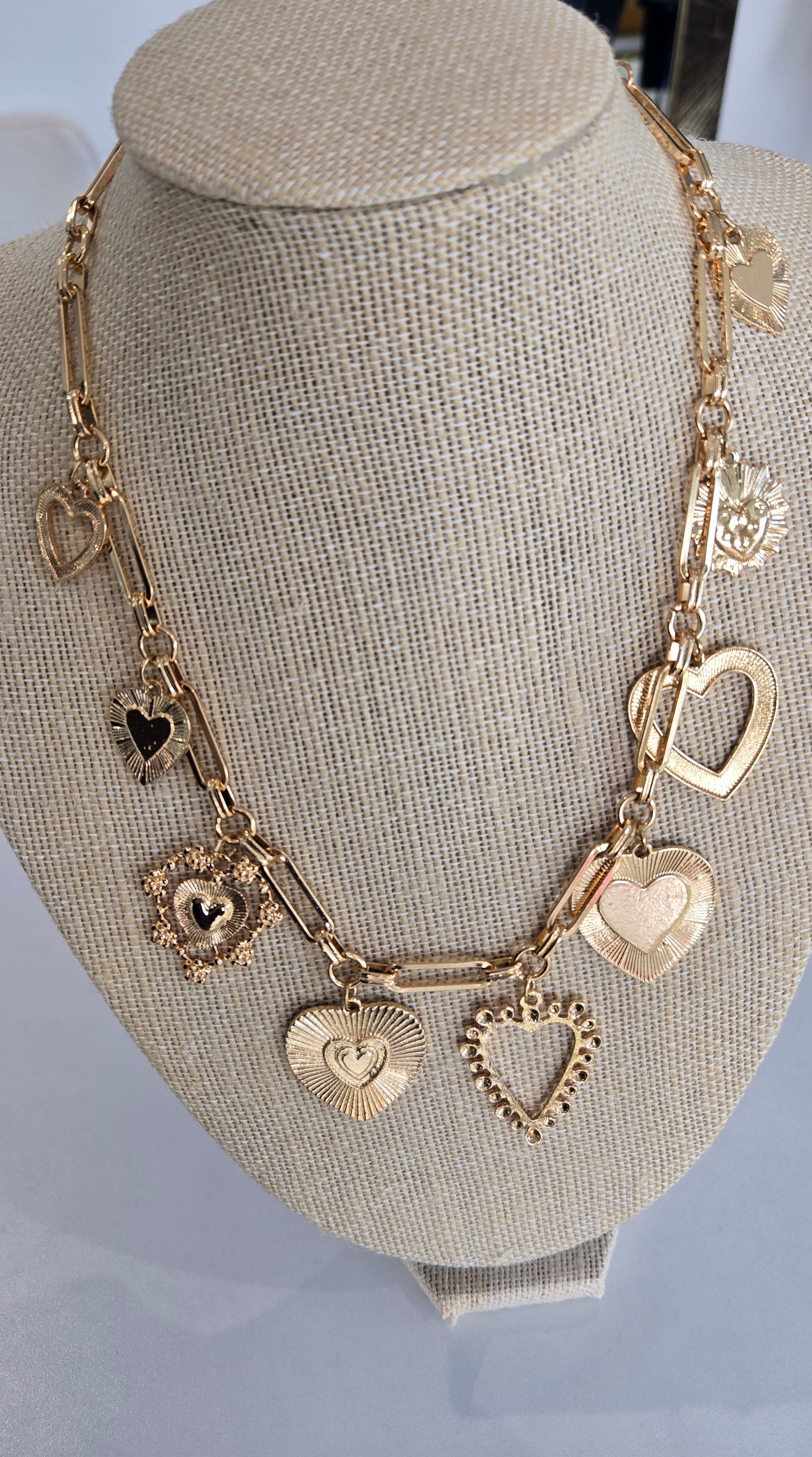 Double Chains Gold Hearts Necklace