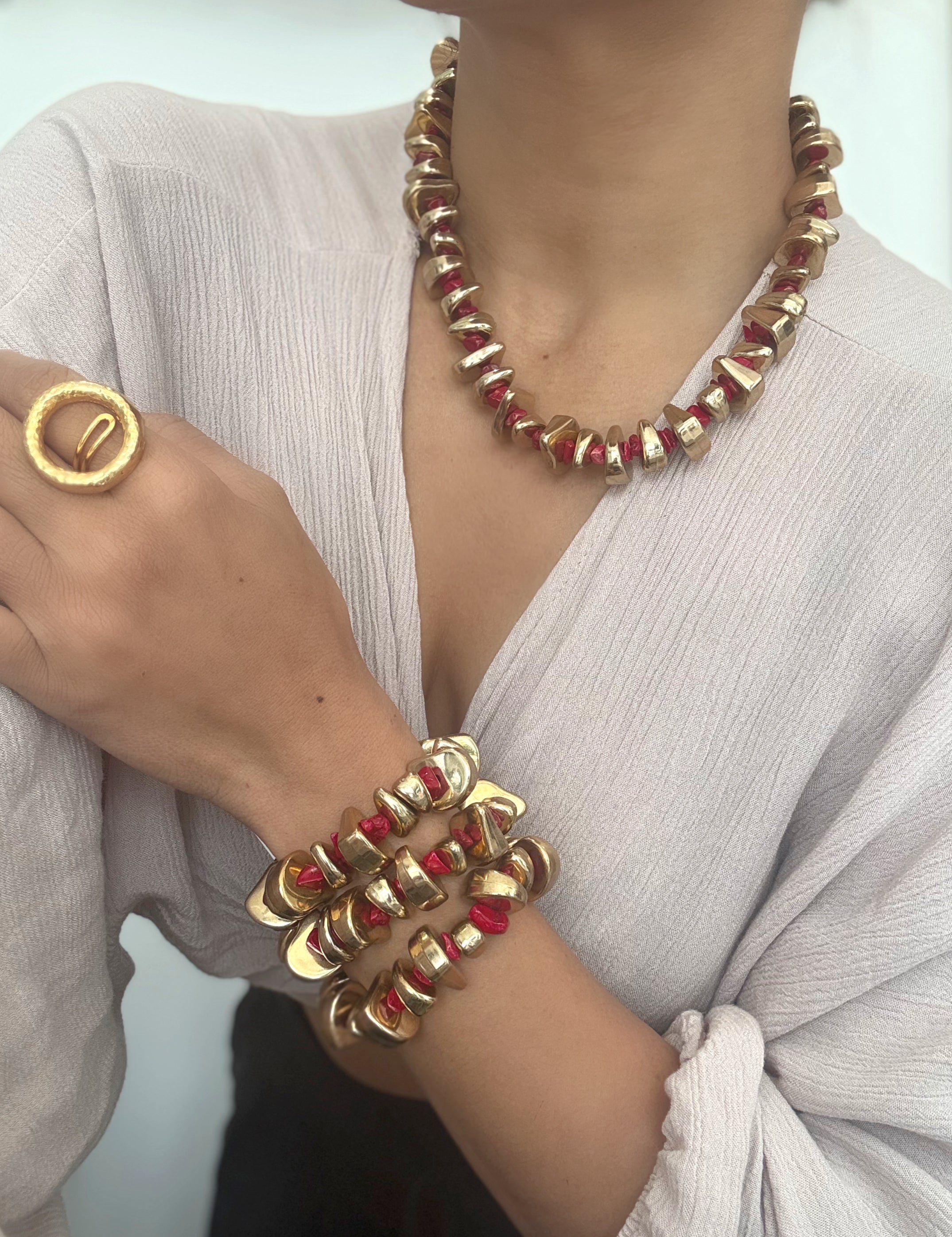 Gold & Red Bracelets Trio