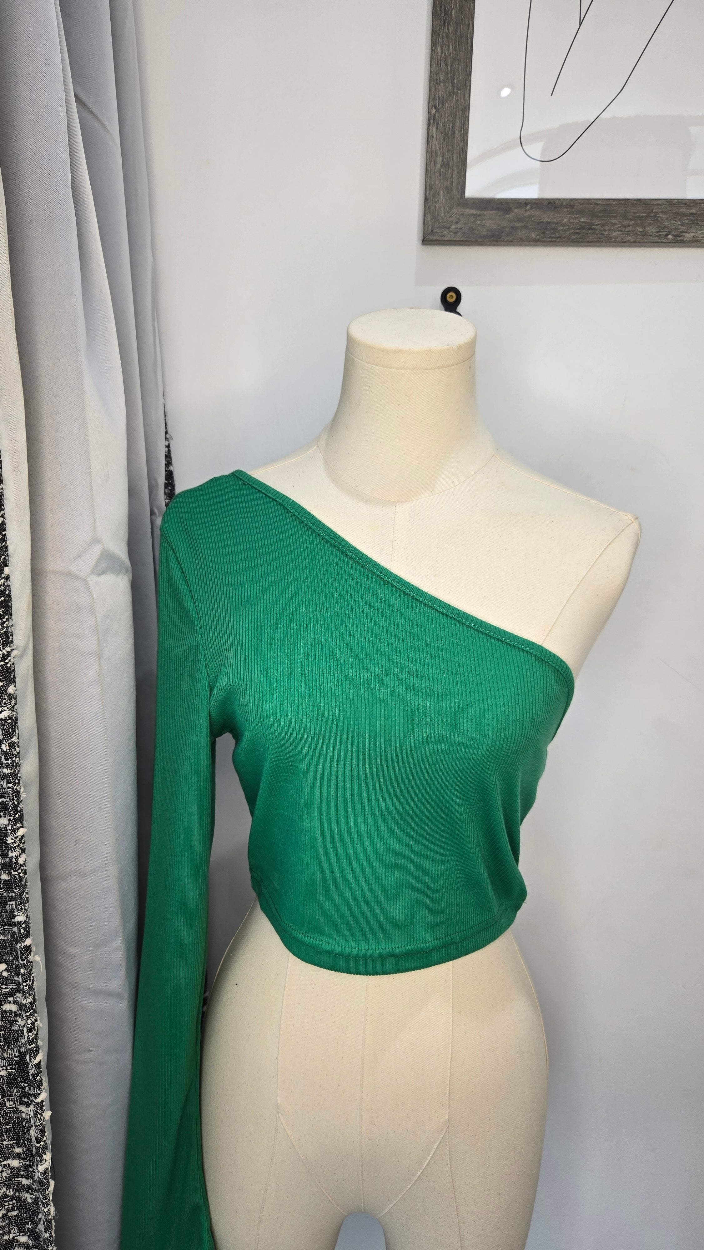 Green Pop Off One Shoulder Top Small