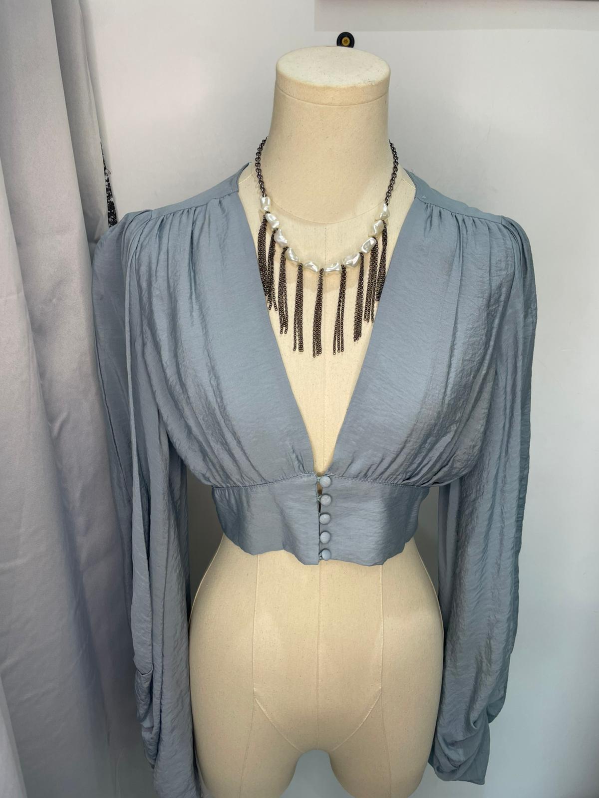 Ztyling Light Blue Crop Top