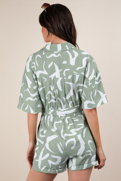 Sage Green Print Romper