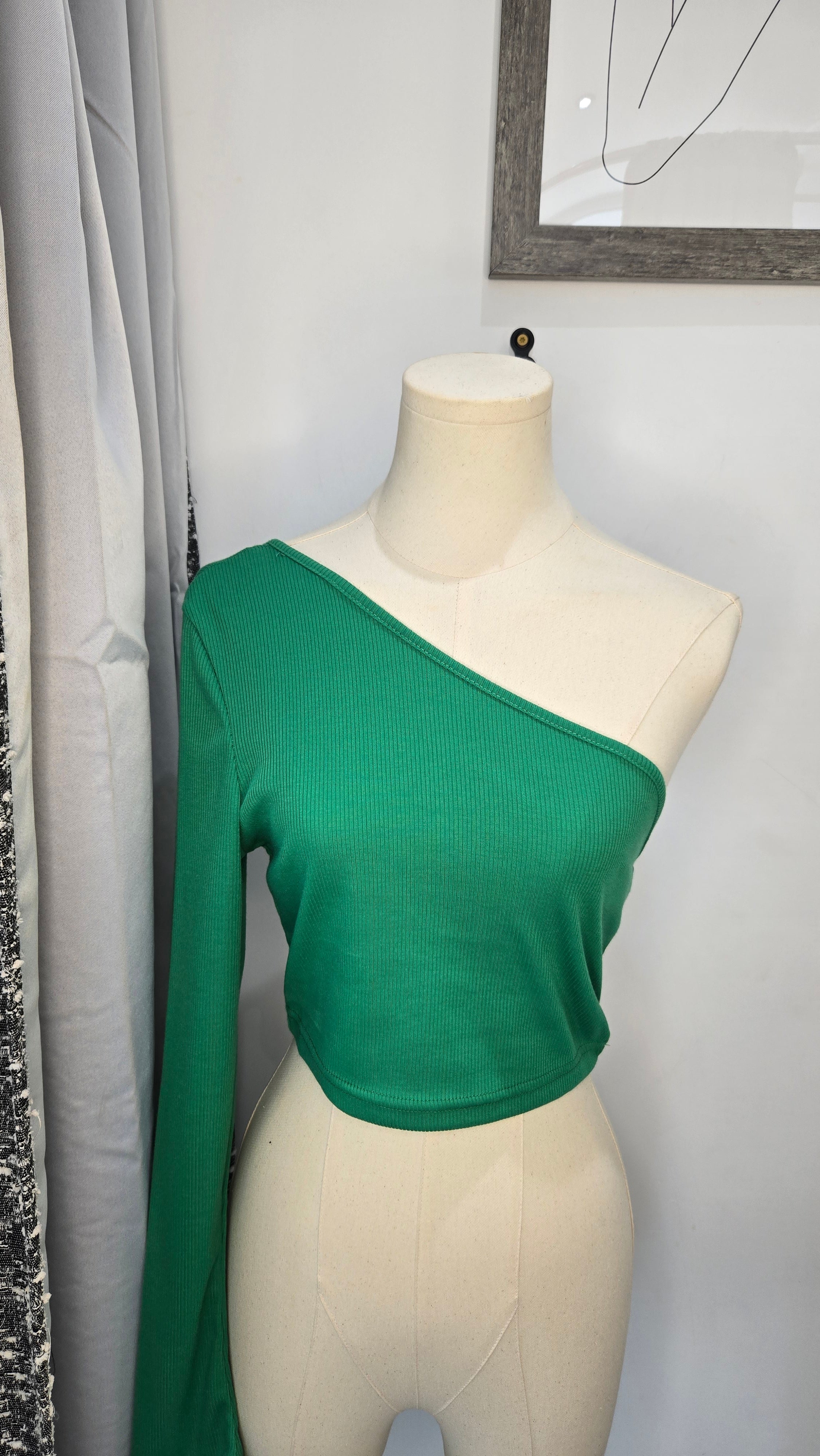 Green Pop Off One Shoulder Top Small