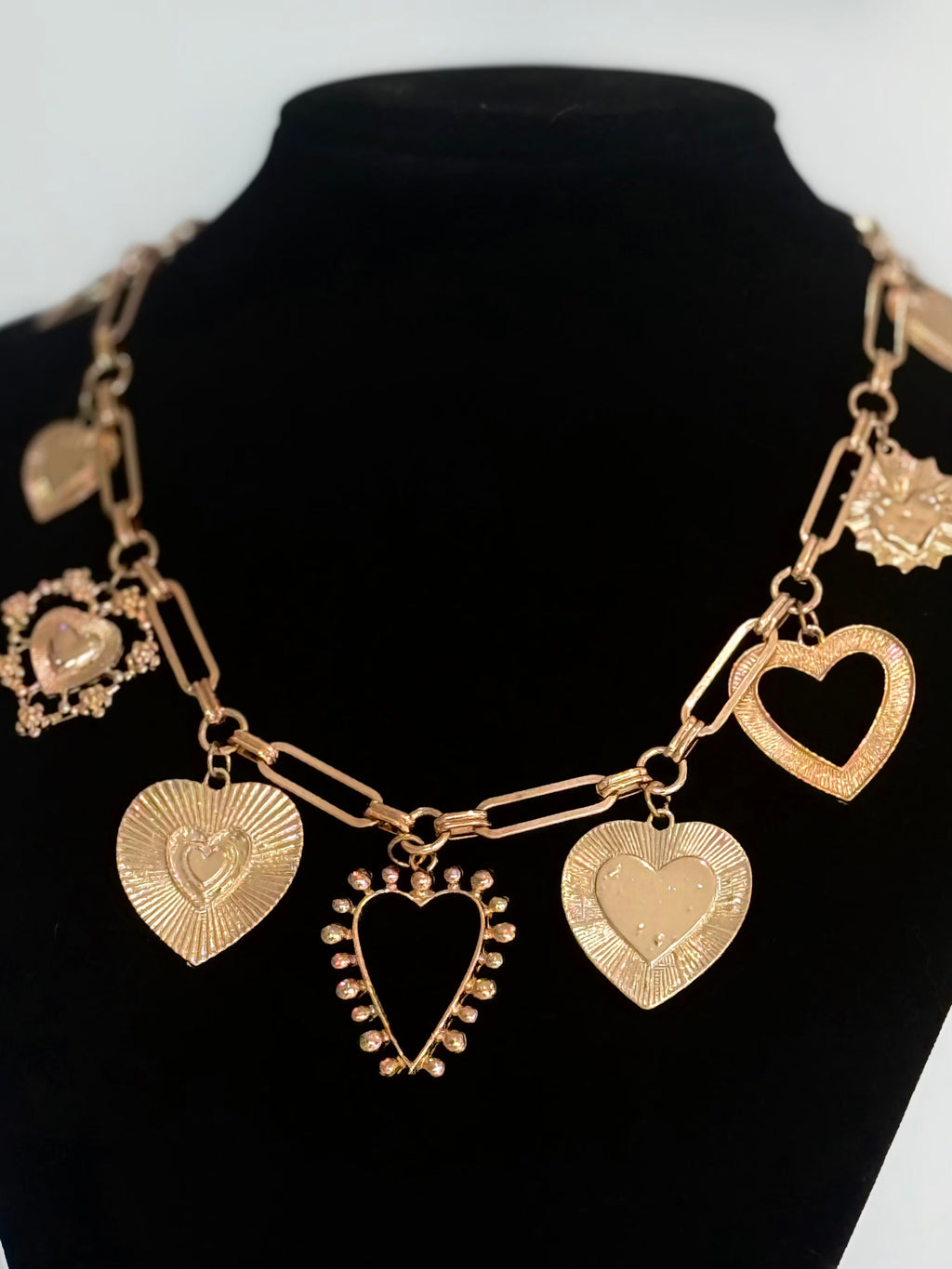 Double Chains Gold Hearts Necklace