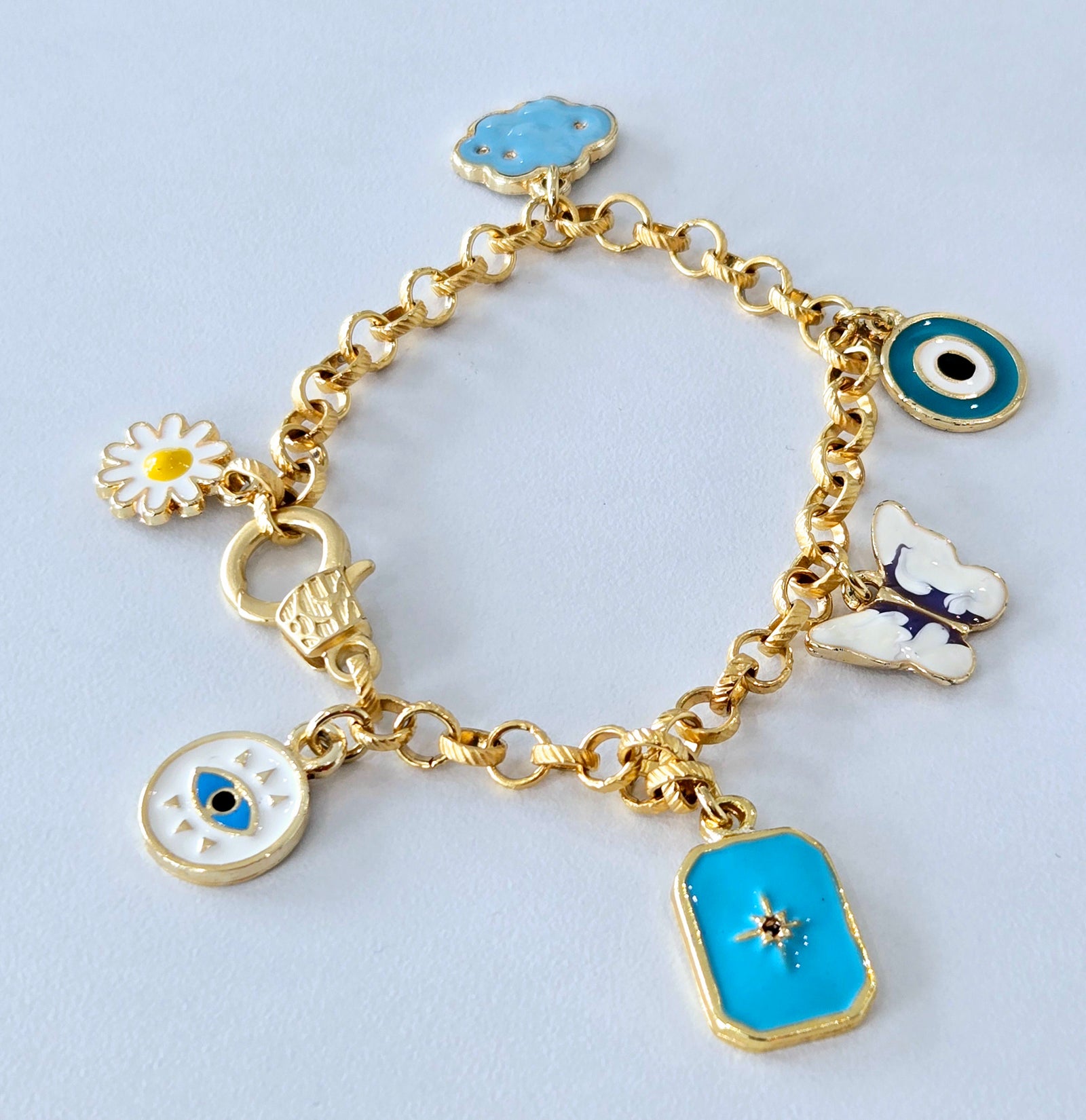 Blue & Gold Charms Bracelet