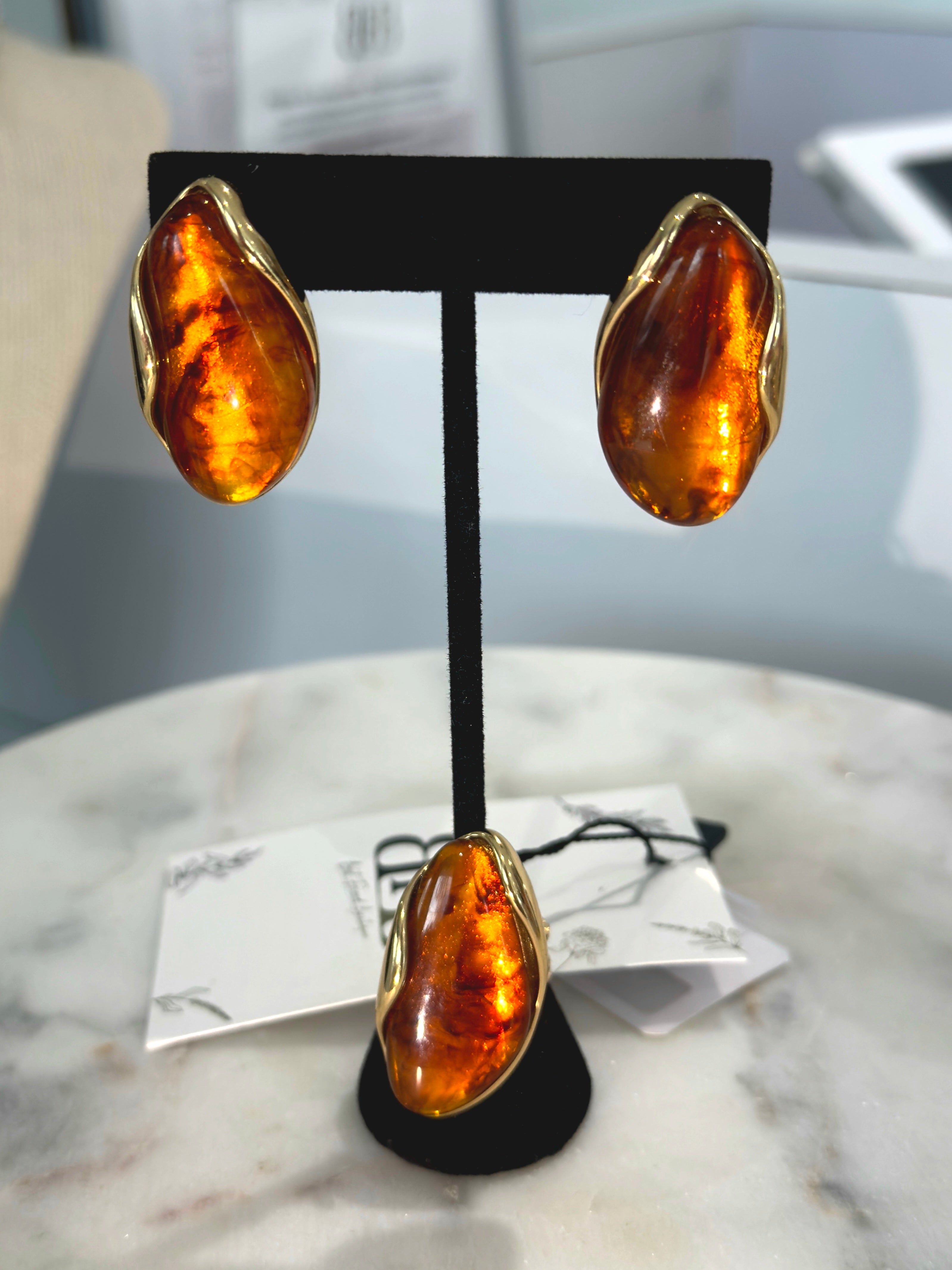 Brown Stones Set (Ring & Earrings)