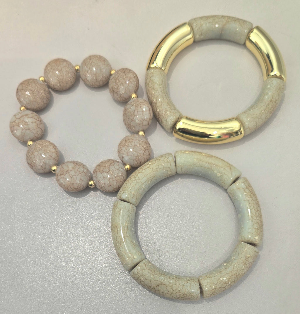 Set of 3 Acrylic Golden and Gray Style Bracelets