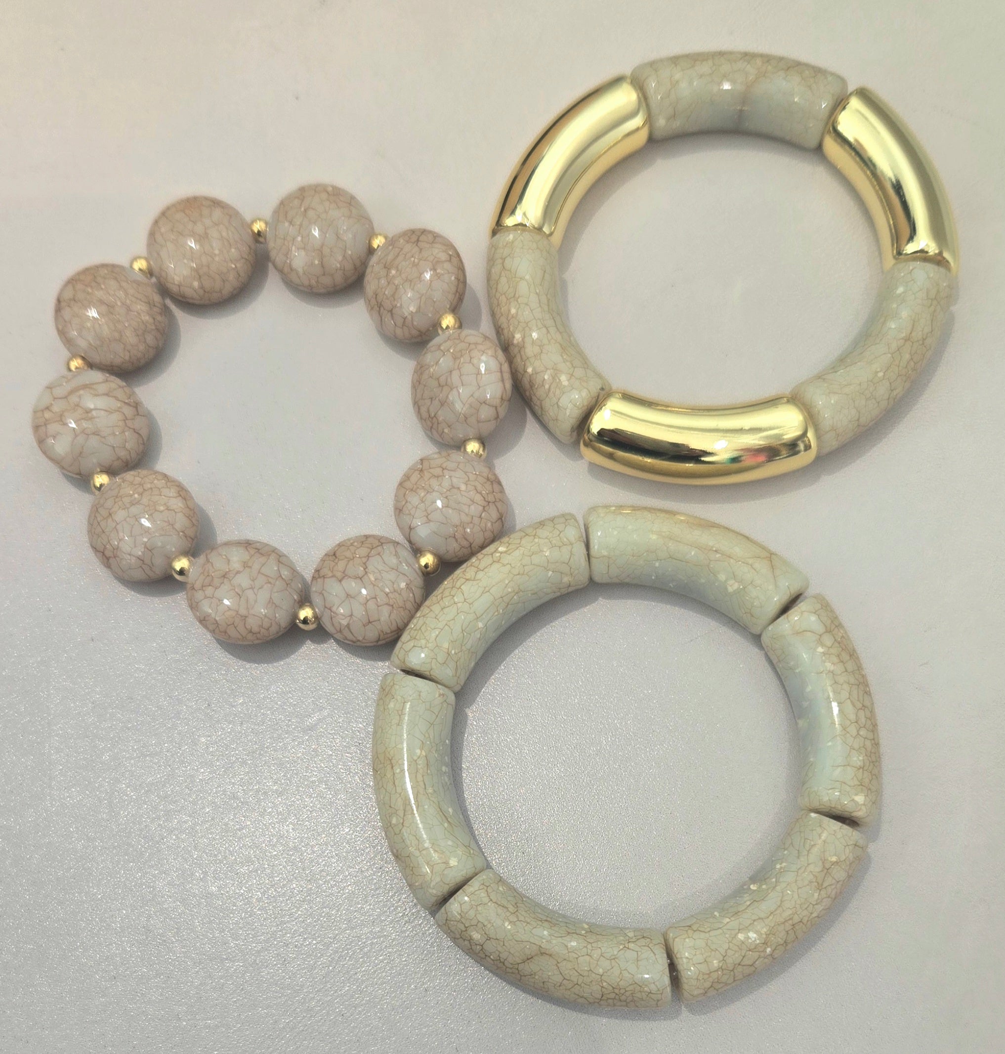 Set of 3 Acrylic Golden and Gray Style Bracelets