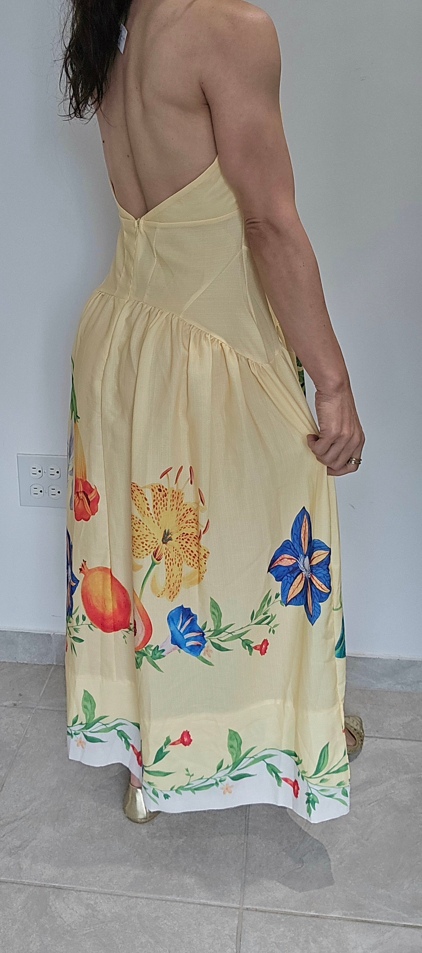 Yellow with Flowers Halter Dress