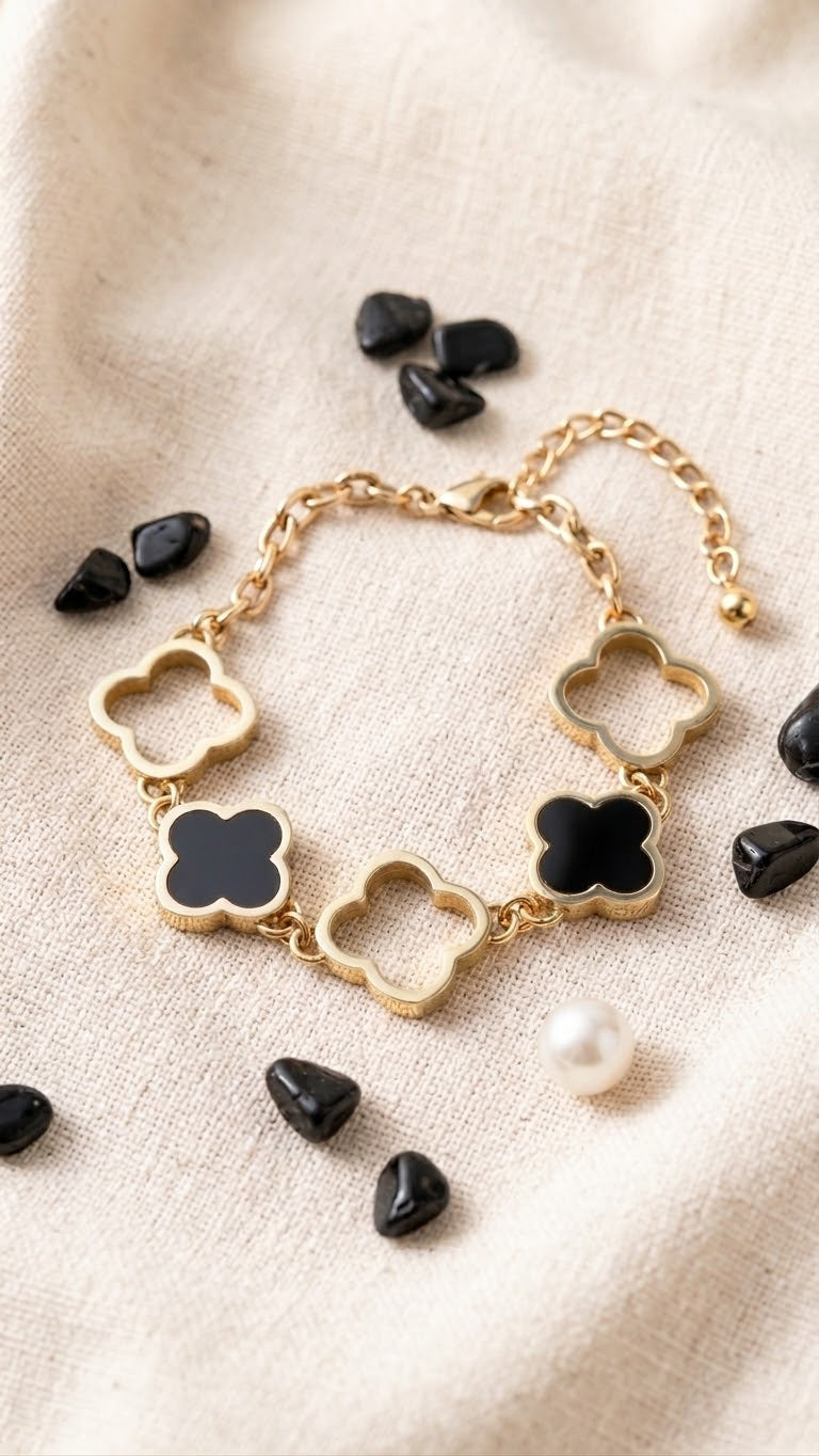 Black and Gold Clover Sillhouette Steel Bracelet