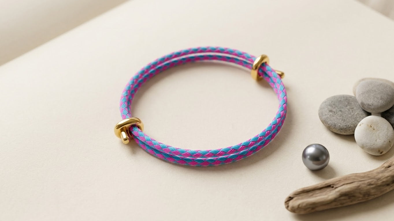 Pink and Blue Leather Adjustable Bracelet