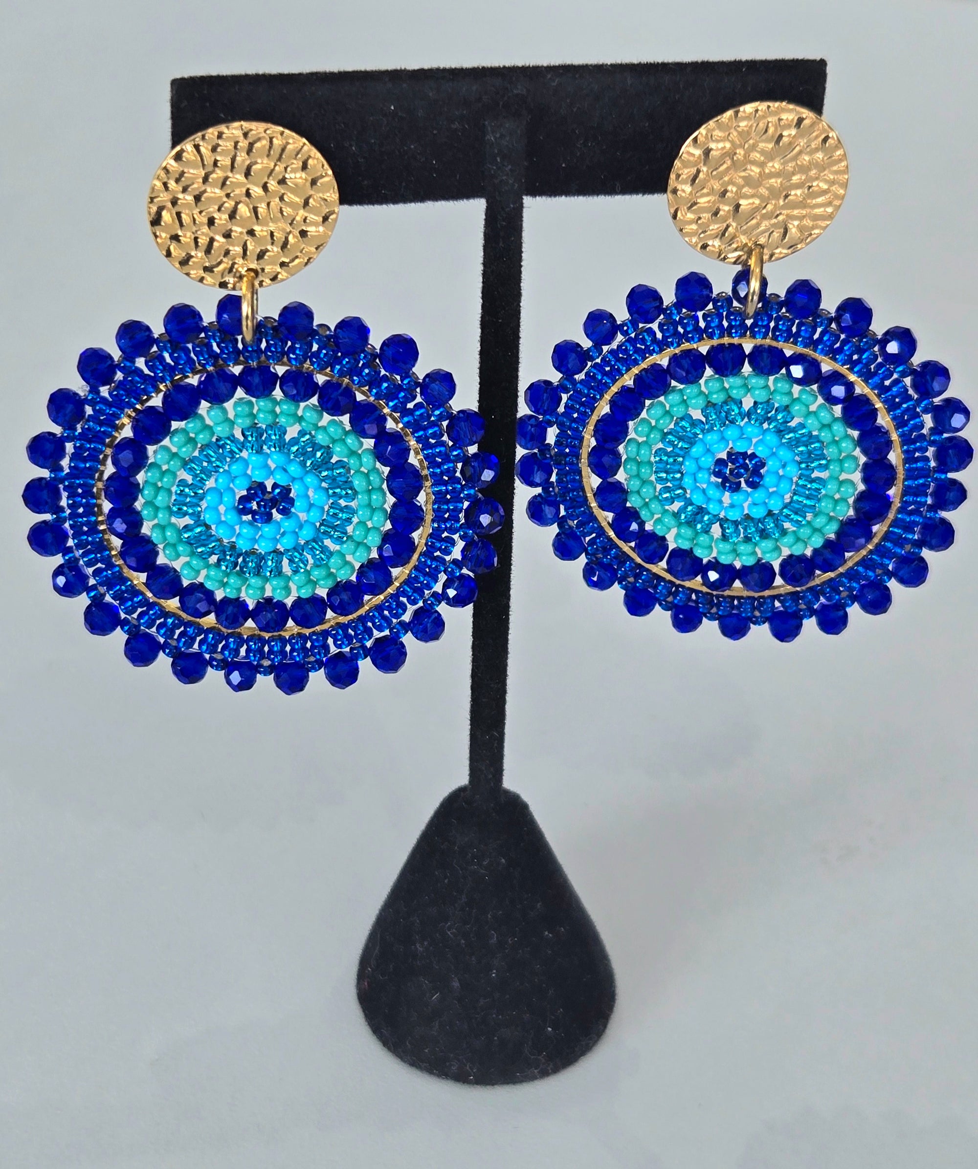 Circles Beads Blue Earrings