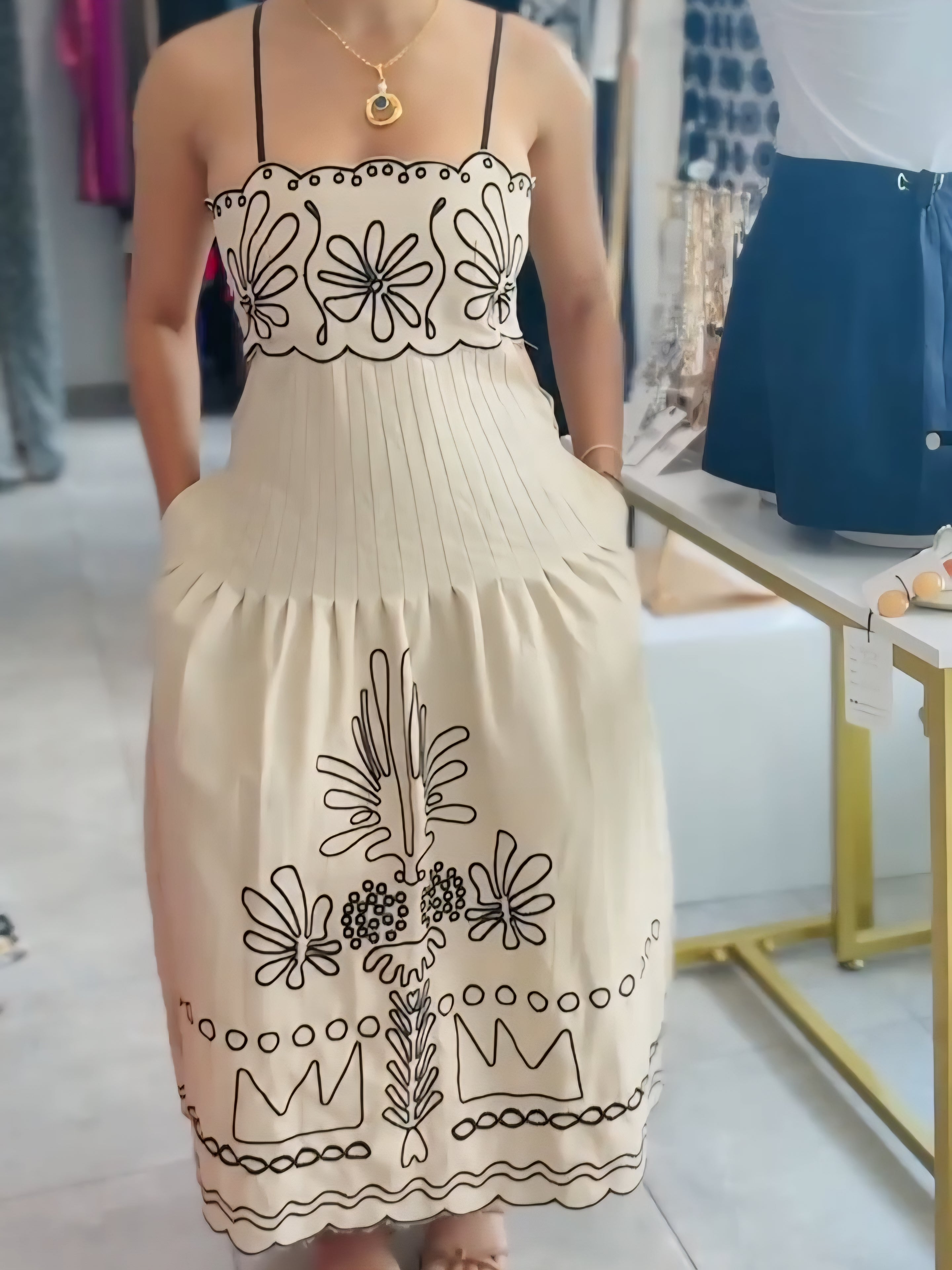 Beige/Black Print Dress