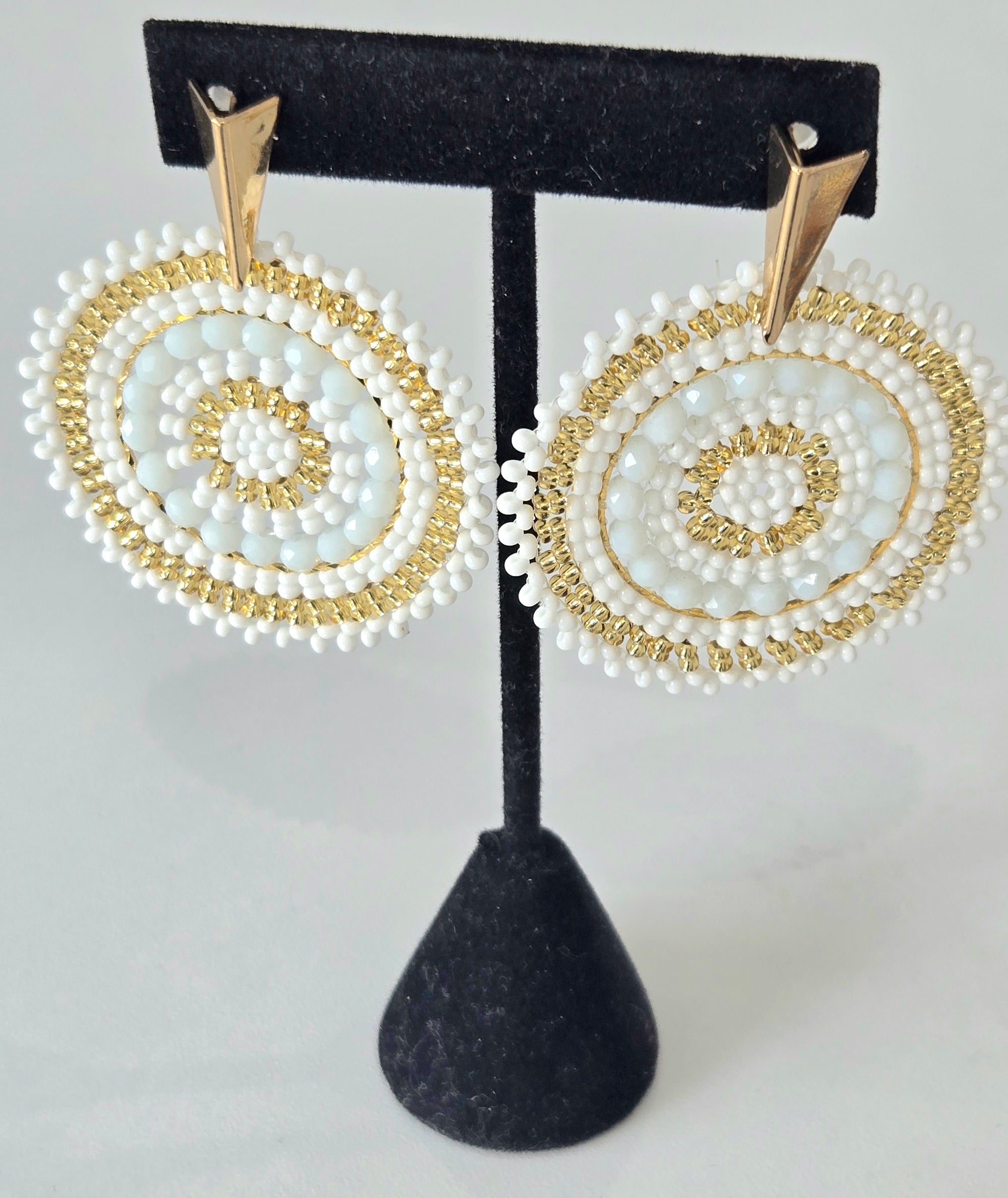 Circles Beads Gold/White Earrings