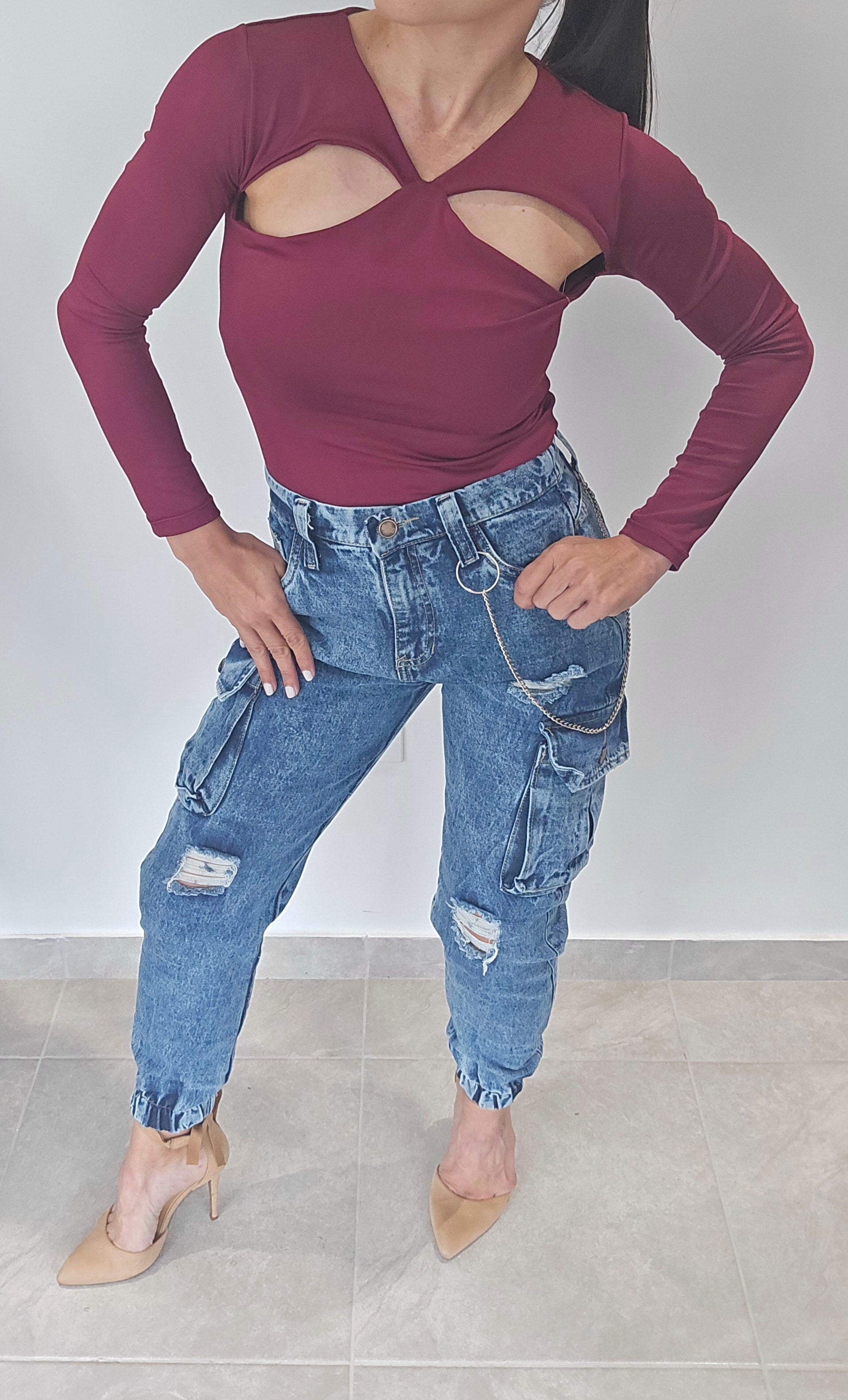 Denim Chained Cargo Jogger