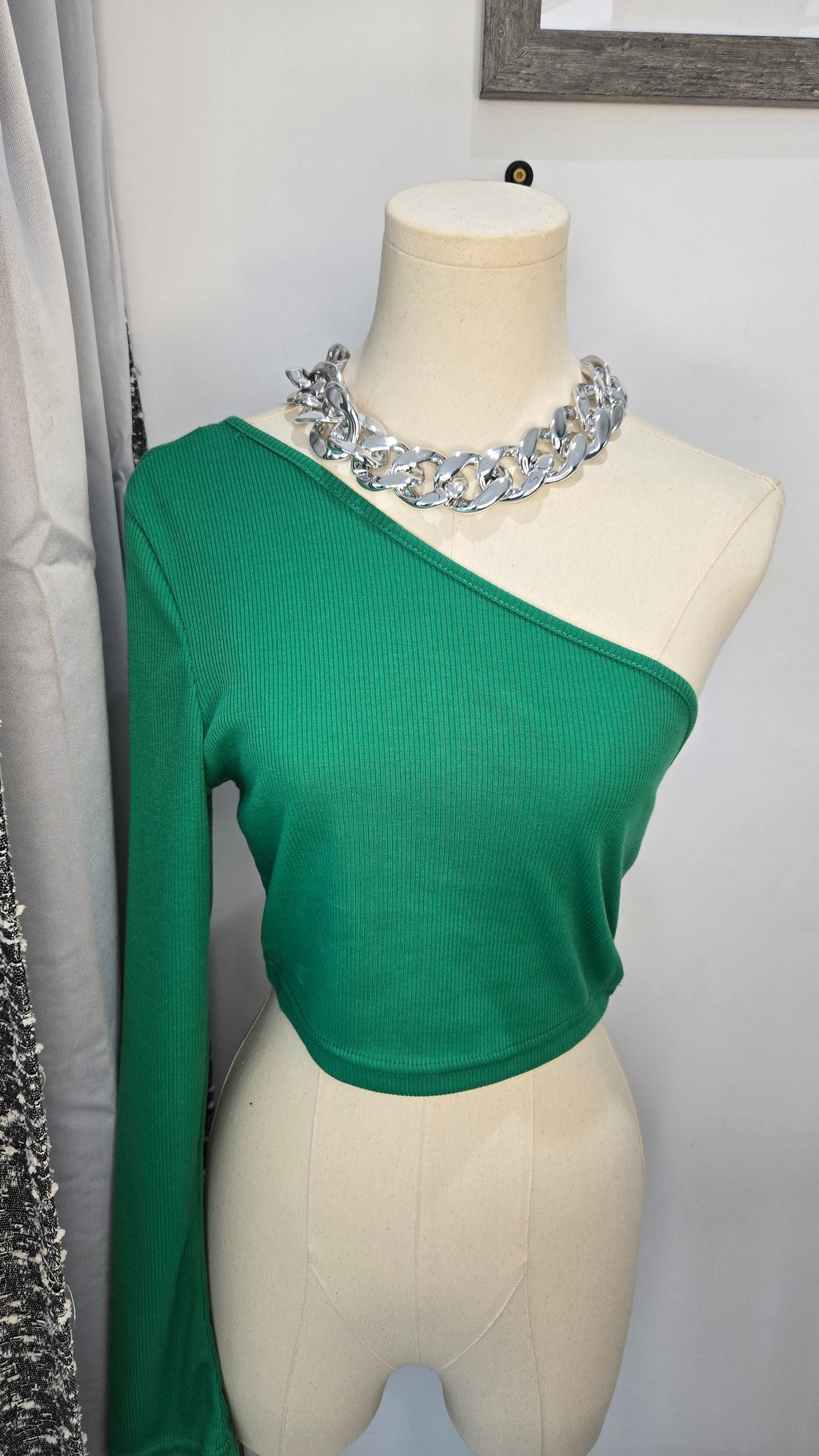 Green Pop Off One Shoulder Top Small