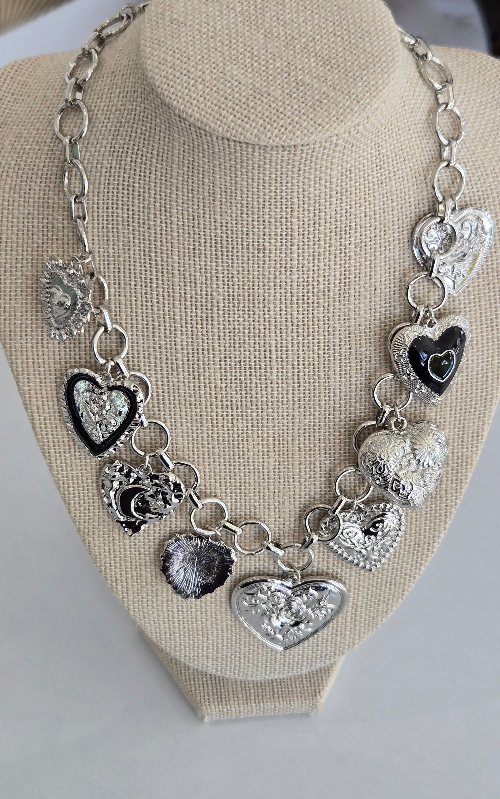 Black and Silver Hearts Necklace
