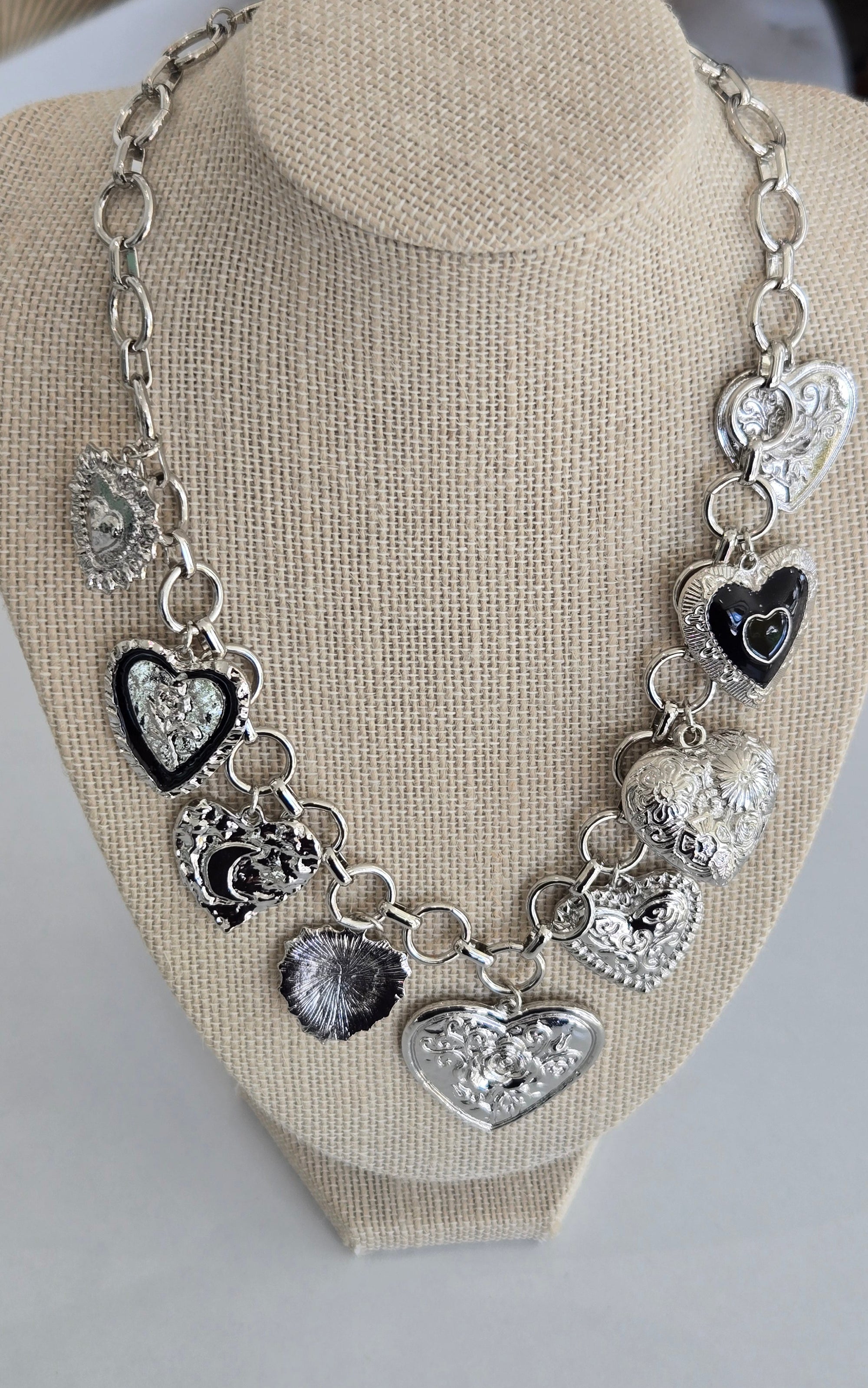 Black and Silver Hearts Necklace