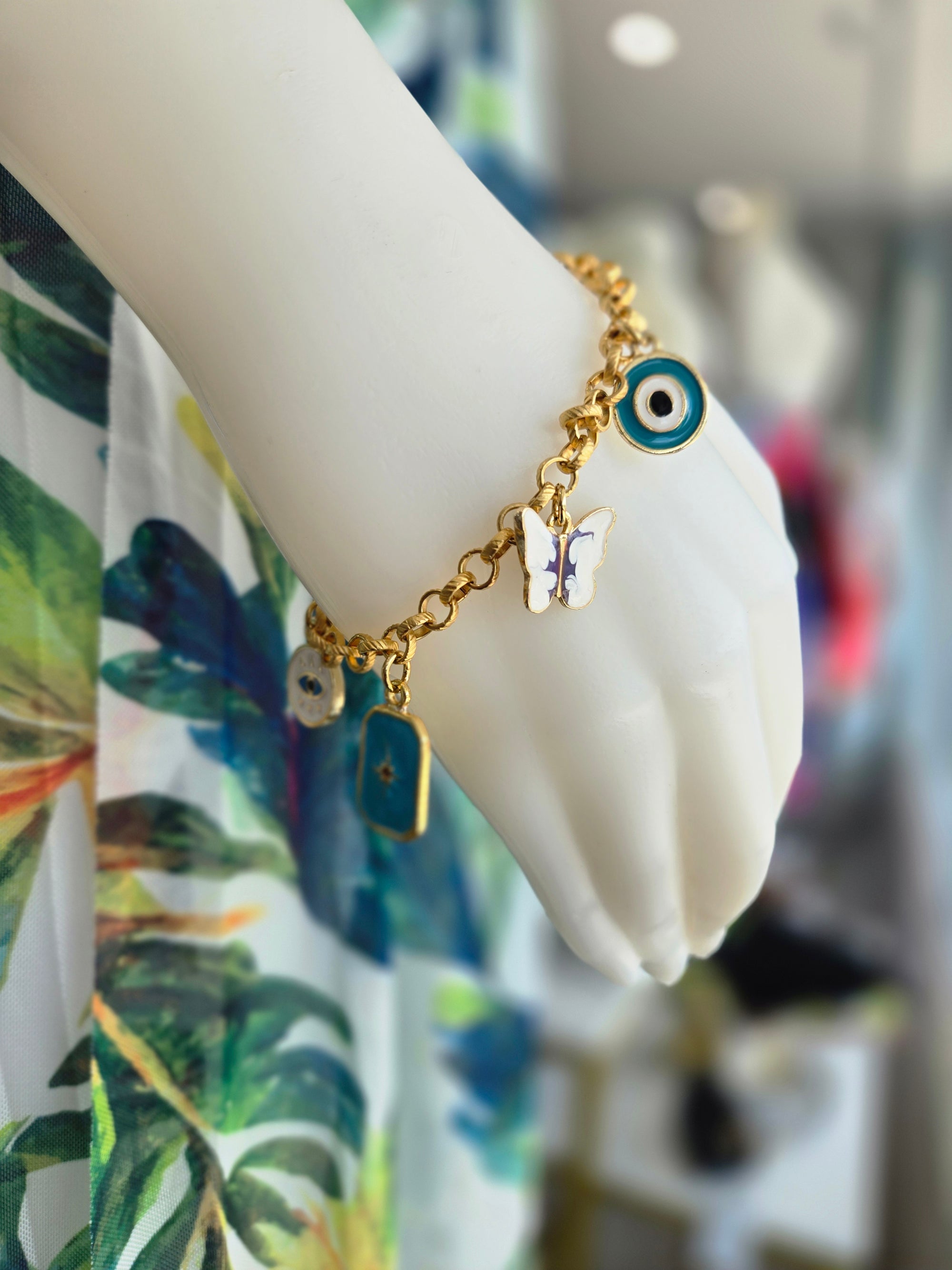 Blue & Gold Charms Bracelet