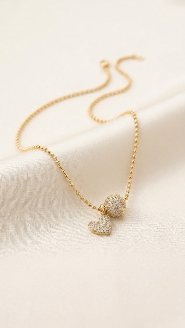 White Clear Heart and Fire Ball Adjustable Necklace