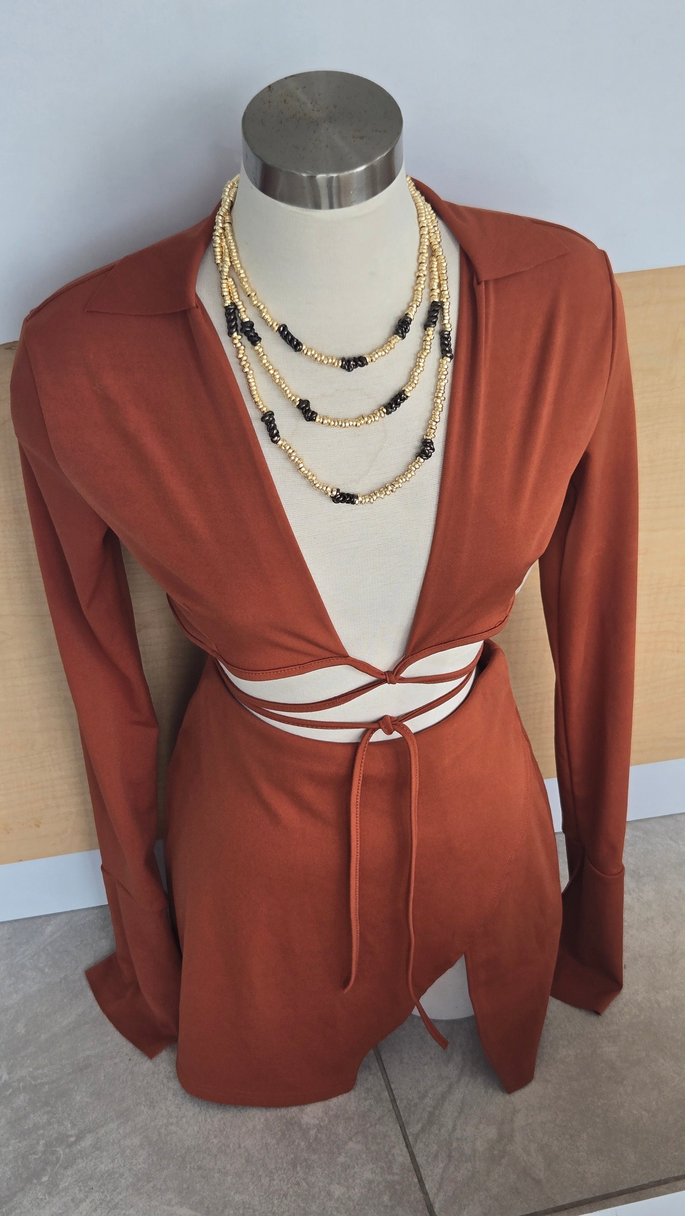 Brown Crop & Skirt Set