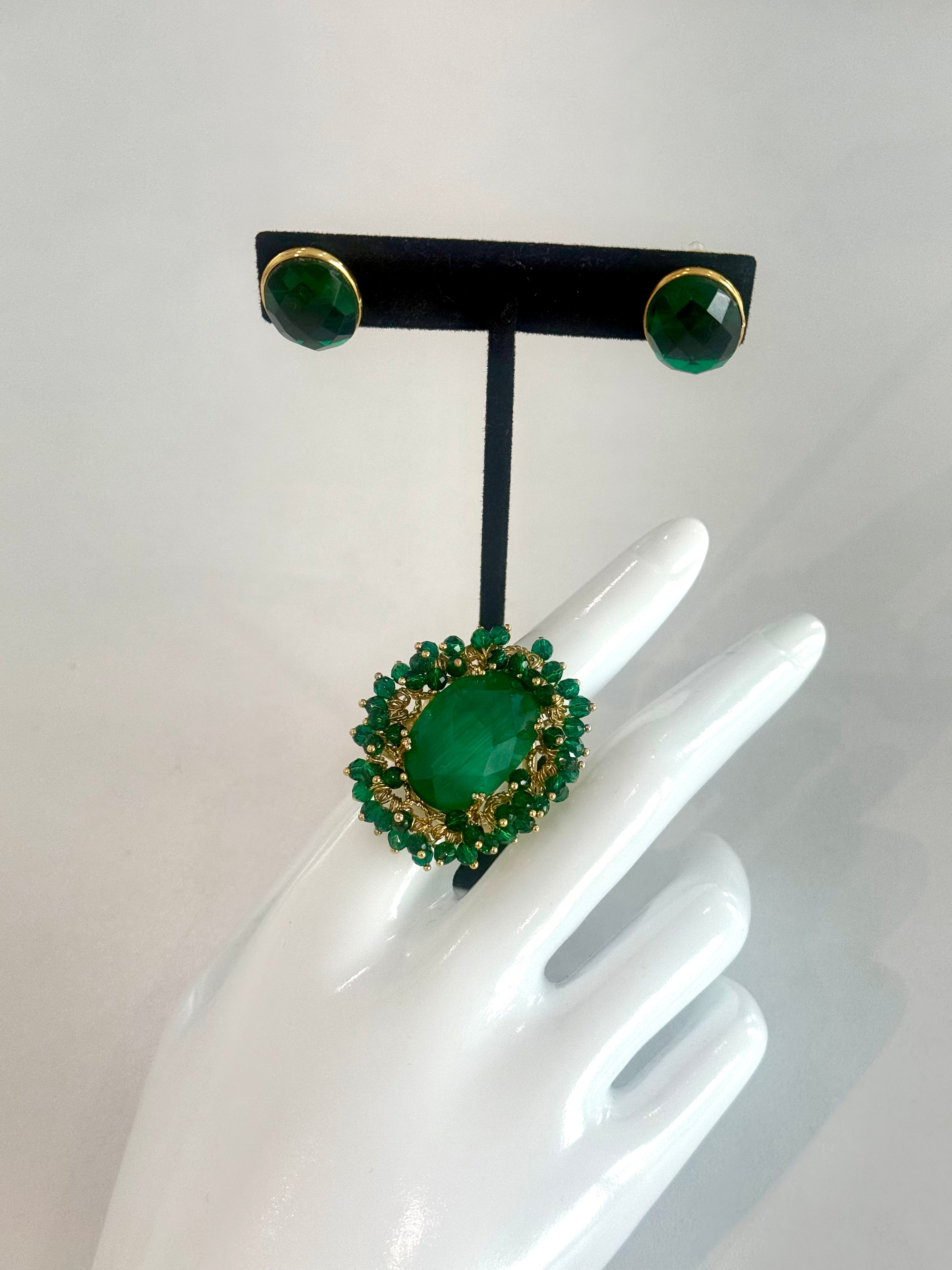 Green Stones Set (Ring and Earrings)