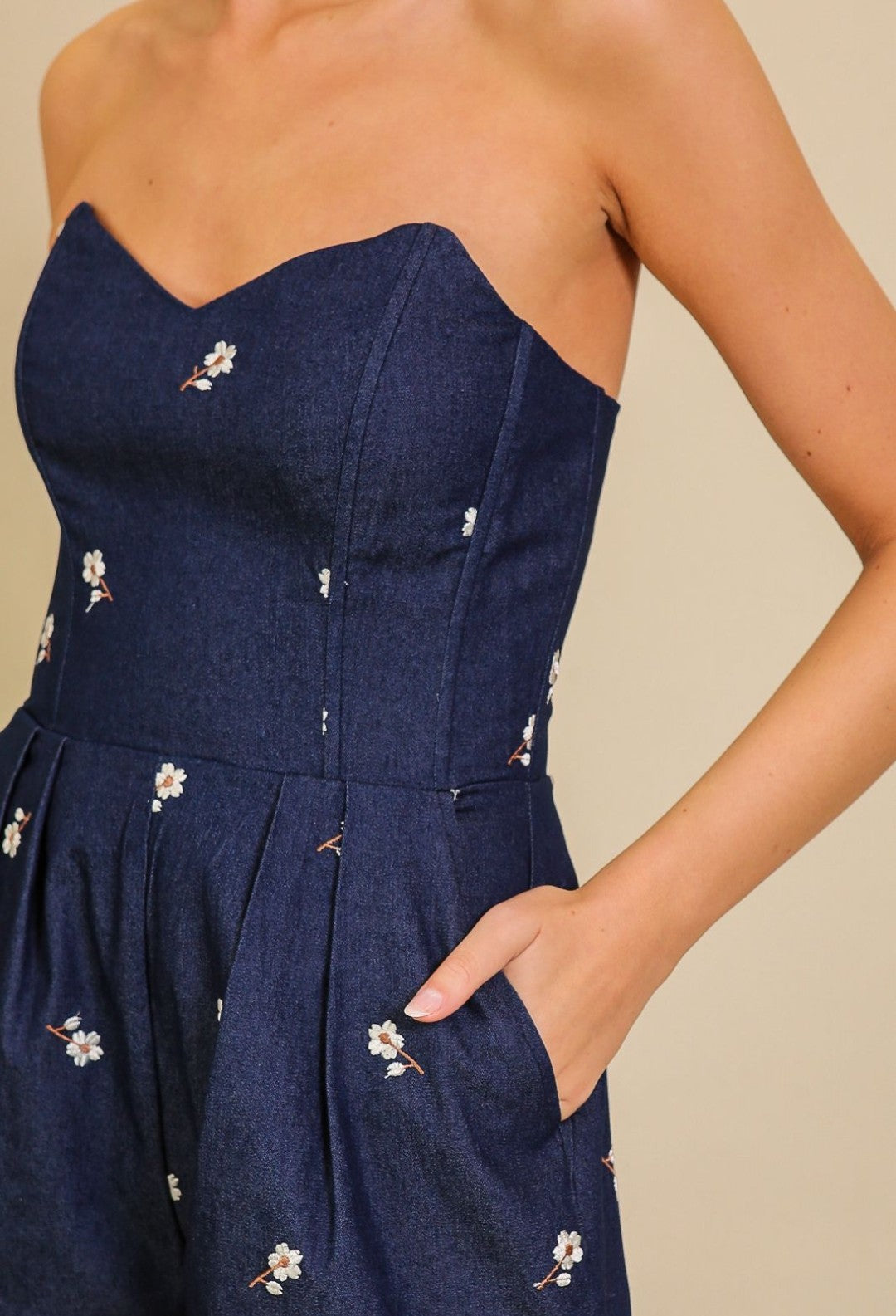Flower Denim Romper