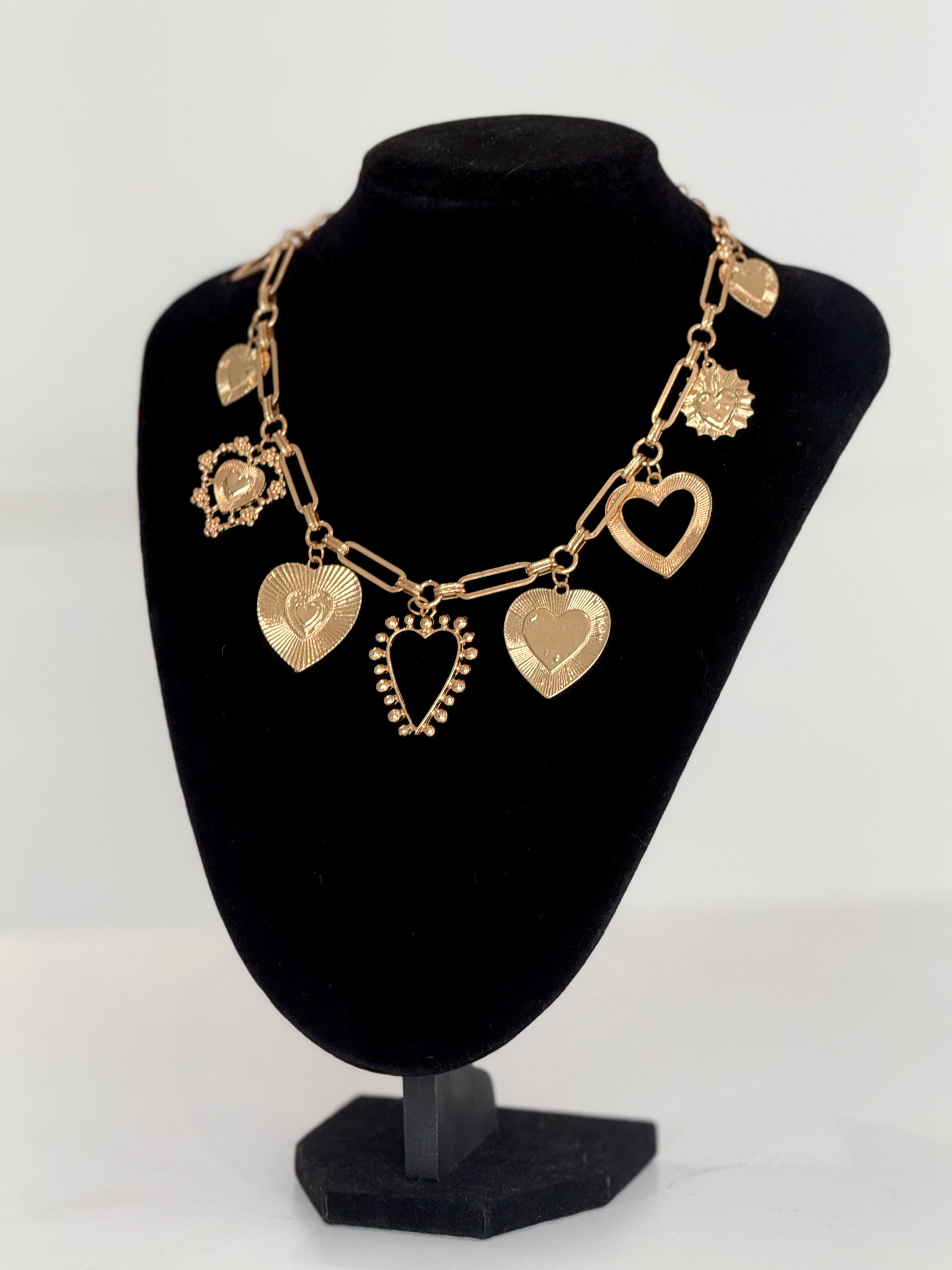 Double Chains Gold Hearts Necklace