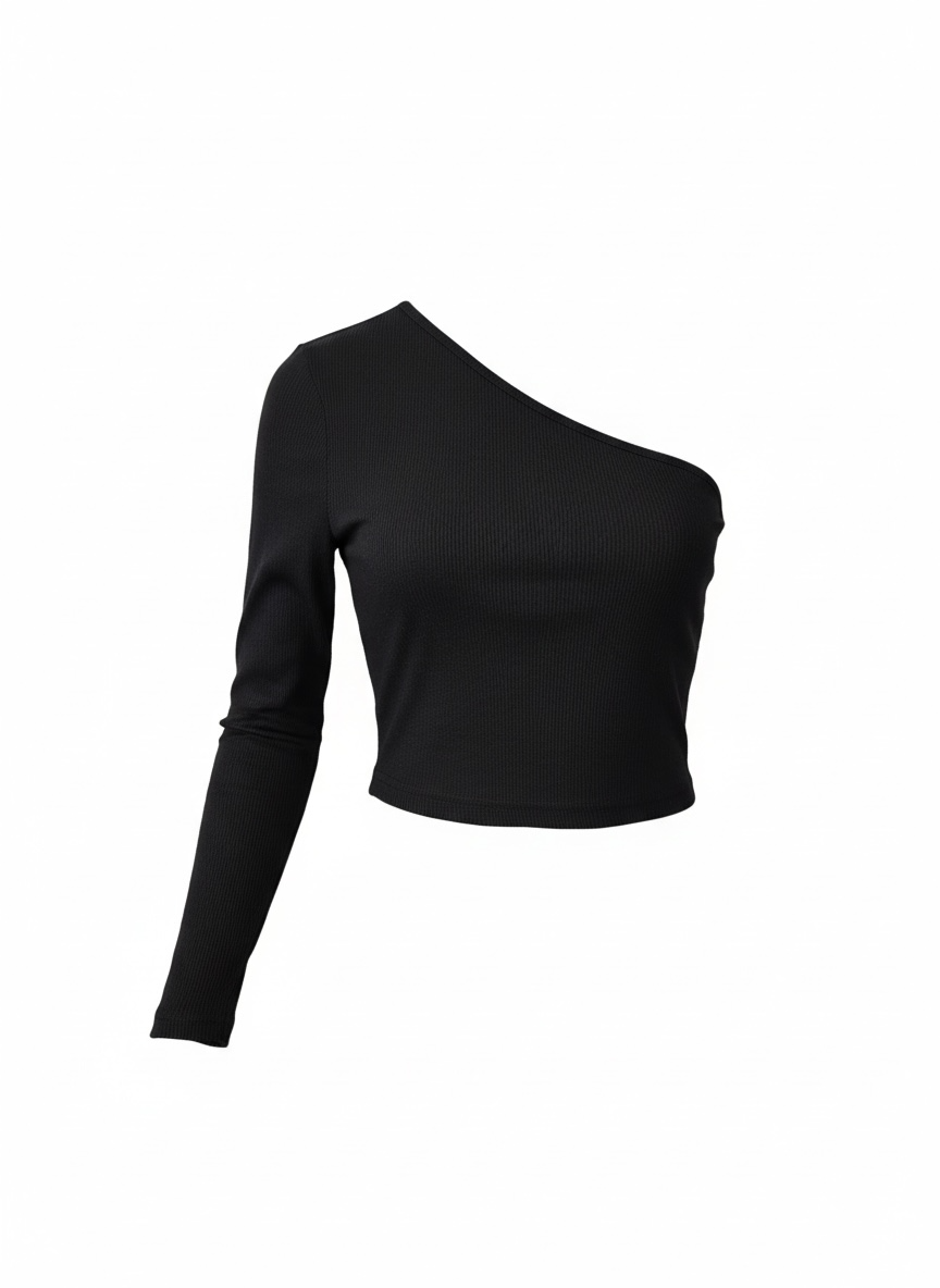 Black Pop Off One Shoulder Top