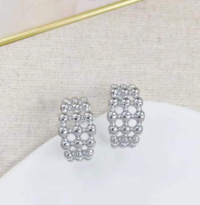 Beaded Silver Hoops