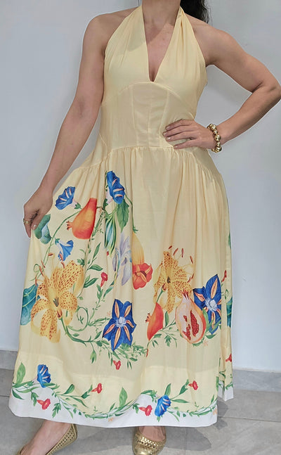 Yellow with Flowers Halter Dress