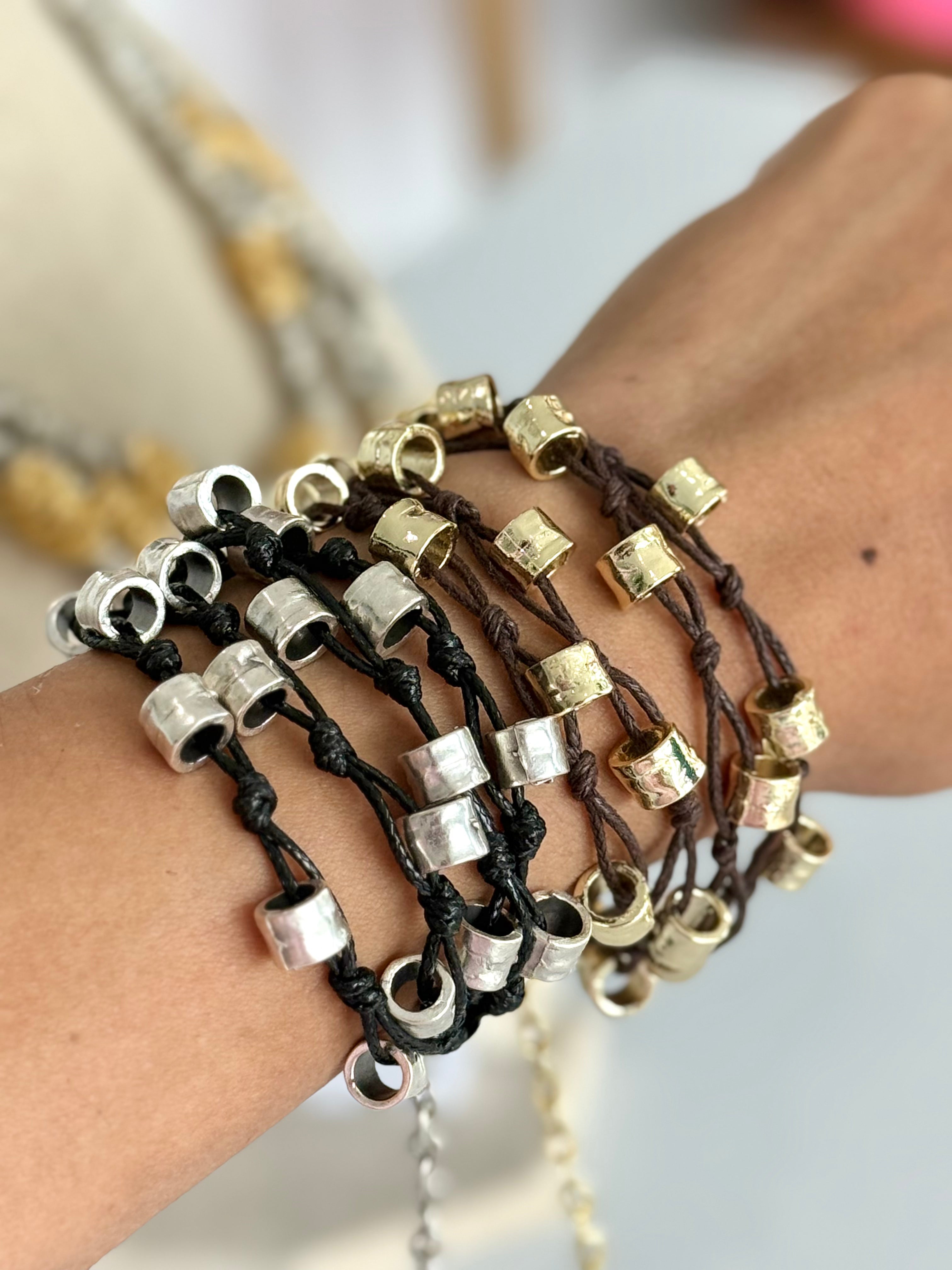 Black Silver Tubes Bracelet