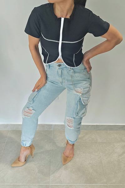 Denim Chained Cargo Jogger