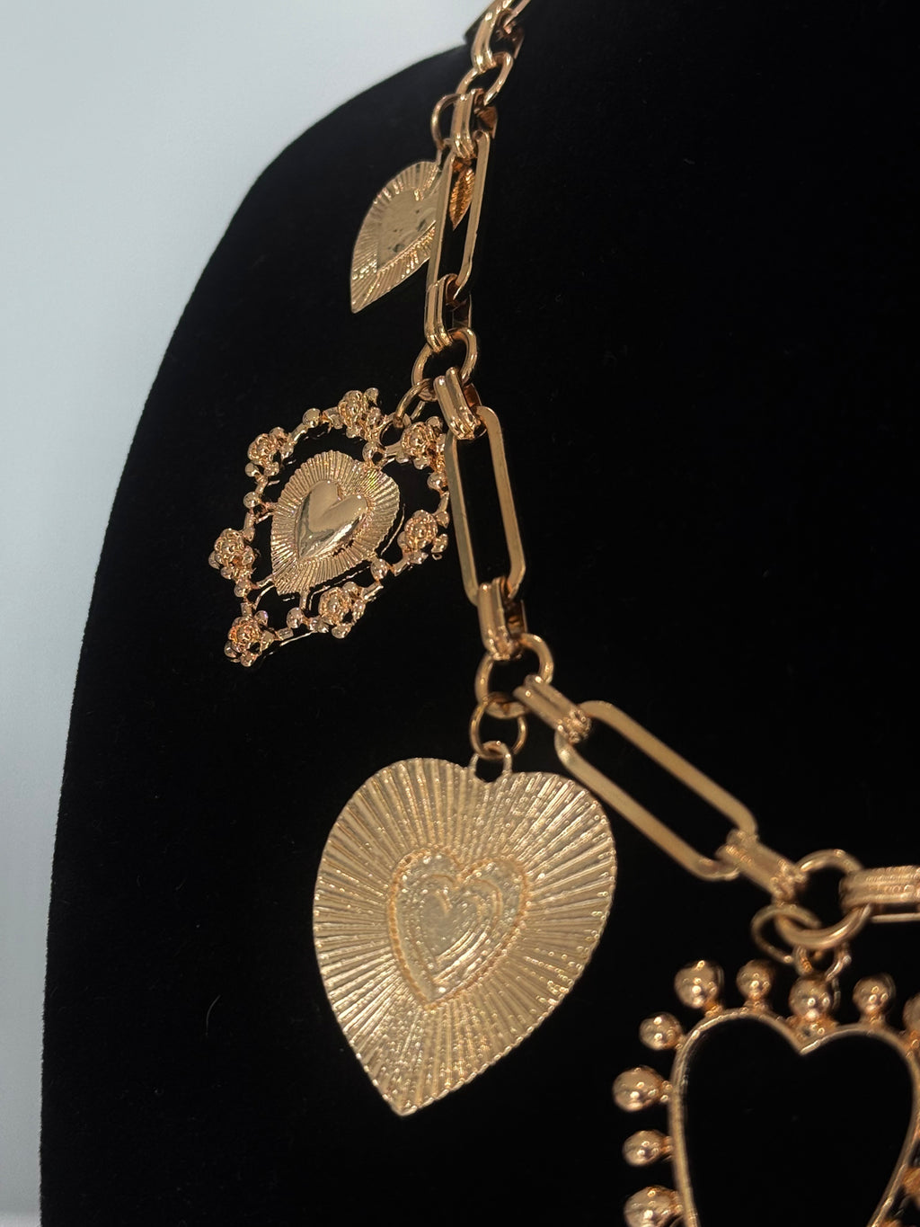 Double Chains Gold Hearts Necklace
