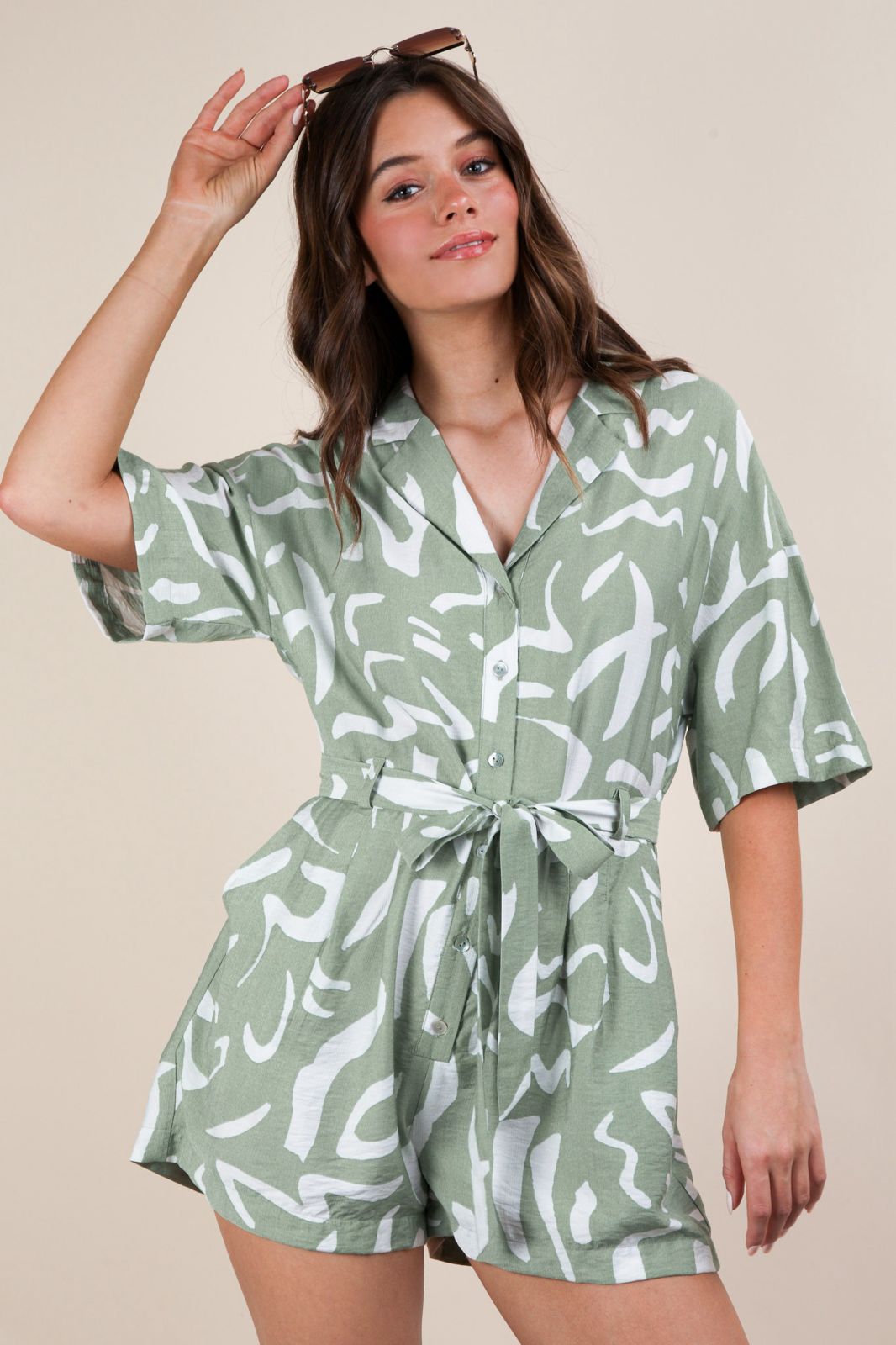 Sage Green Print Romper