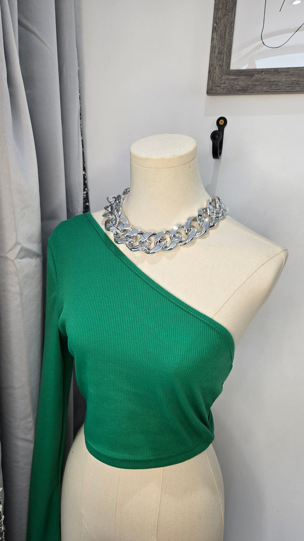 Green Pop Off One Shoulder Top Small