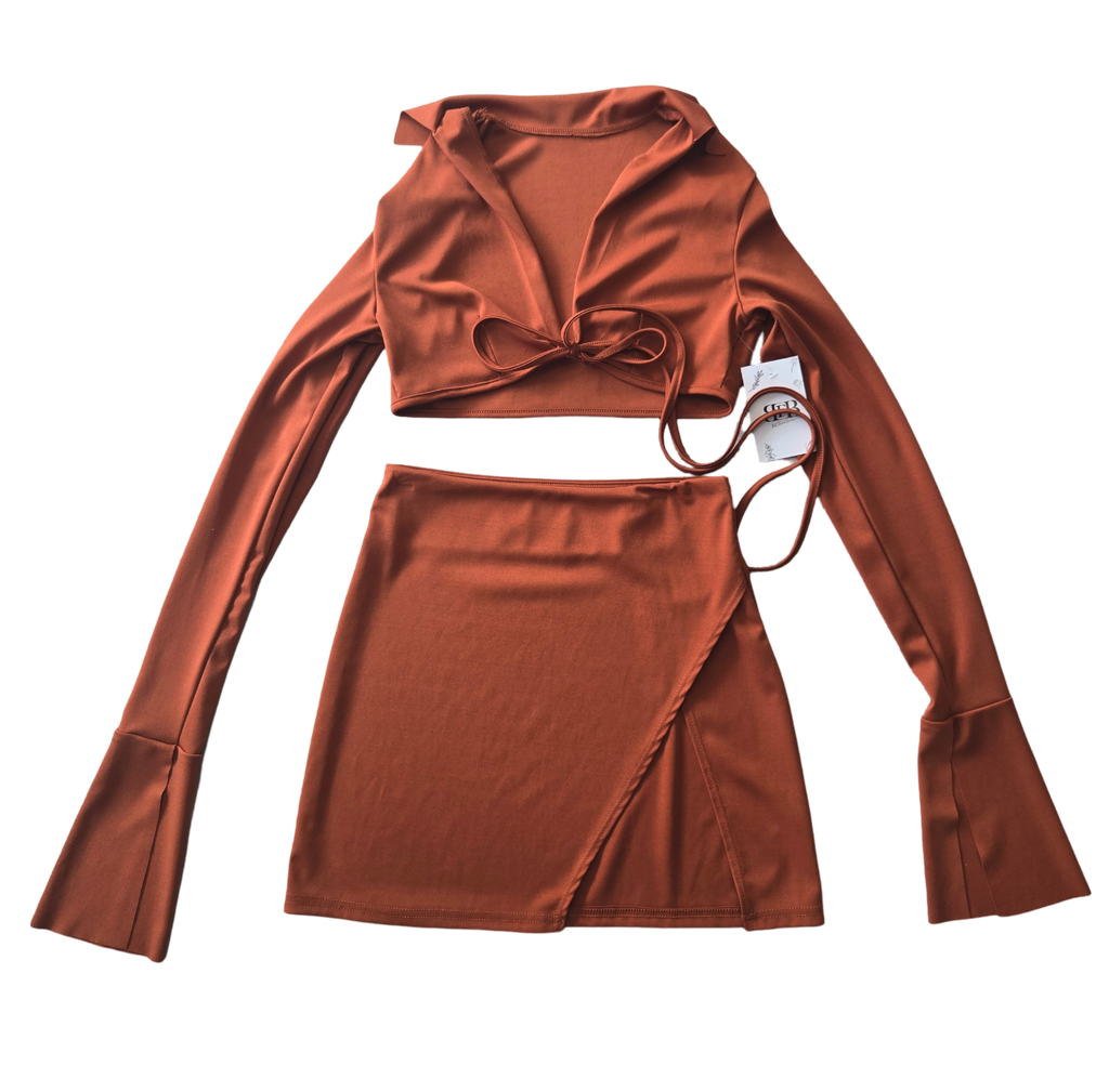 Brown Crop & Skirt Set