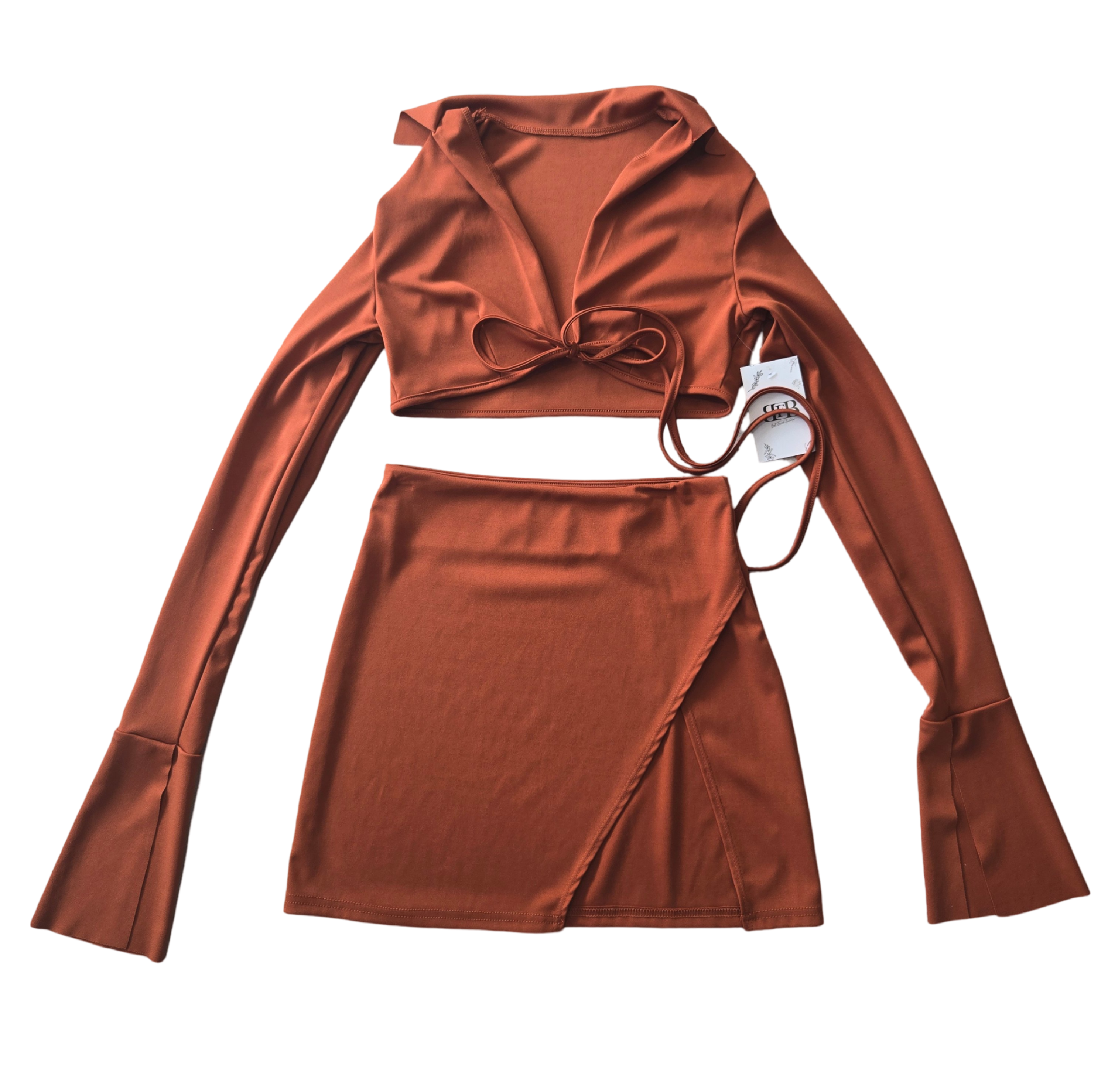 Brown Crop & Skirt Set