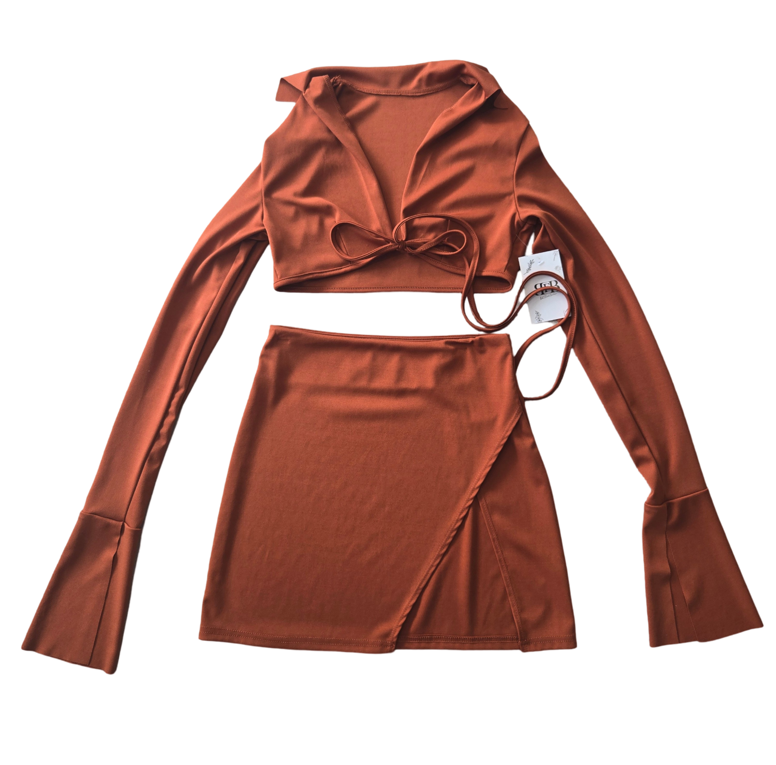 Brown Crop & Skirt Set